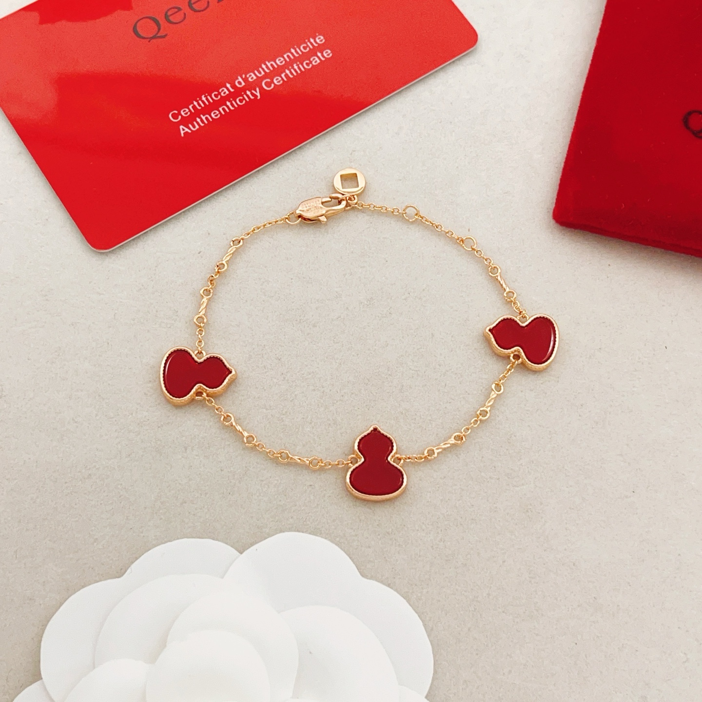 Qeelin Wulu bracelet 18k rose gold red carnelian 18cm adjustable