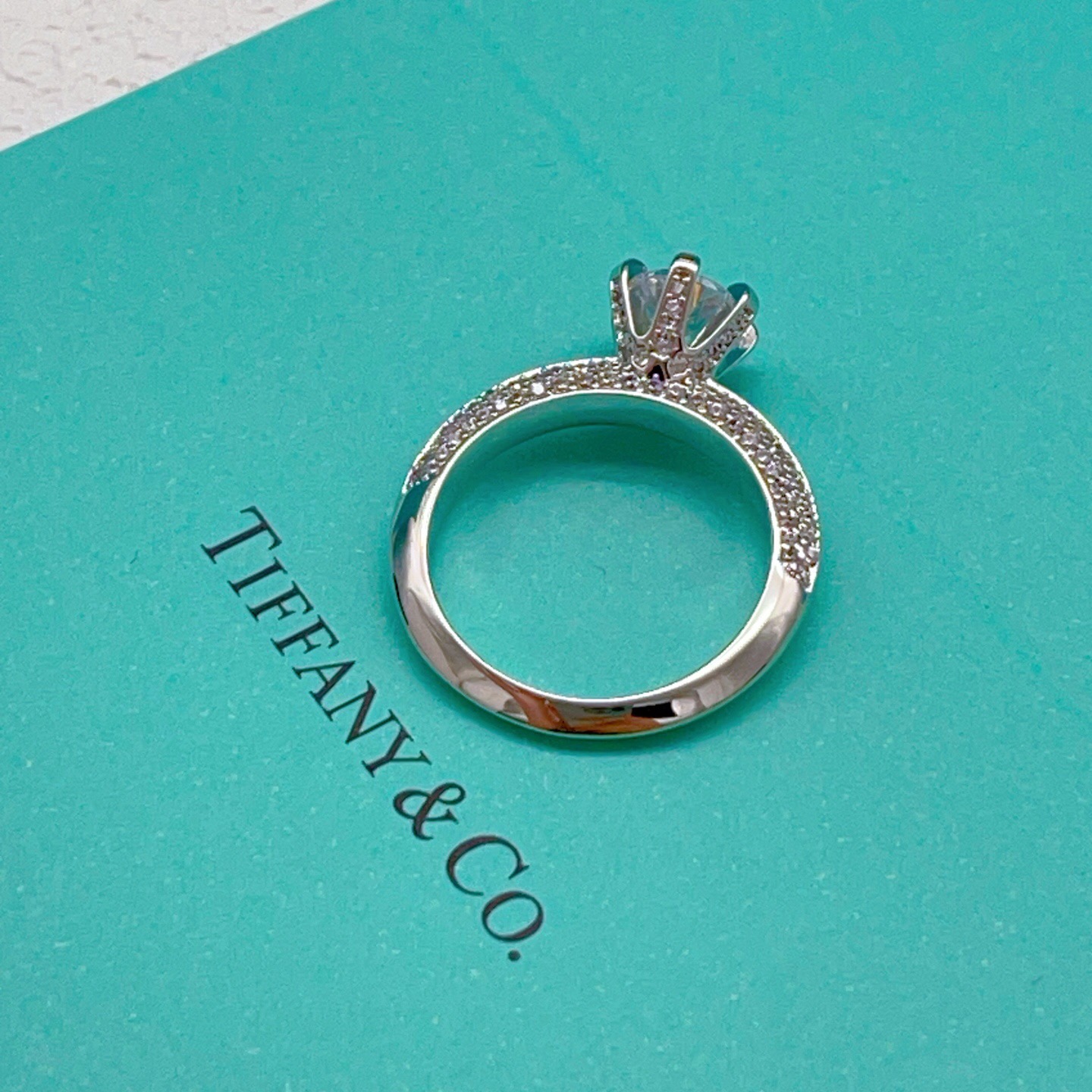 Tiffany Tiffany Setting ring platinum silver with clear diamonds 6