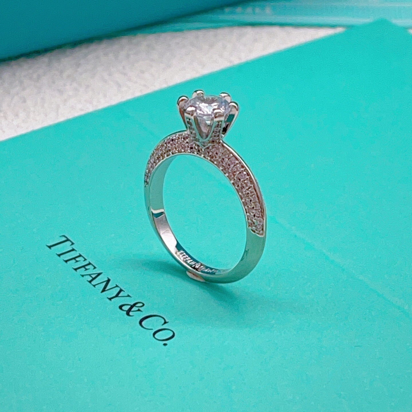 Tiffany Tiffany Setting ring platinum silver with clear diamonds 6