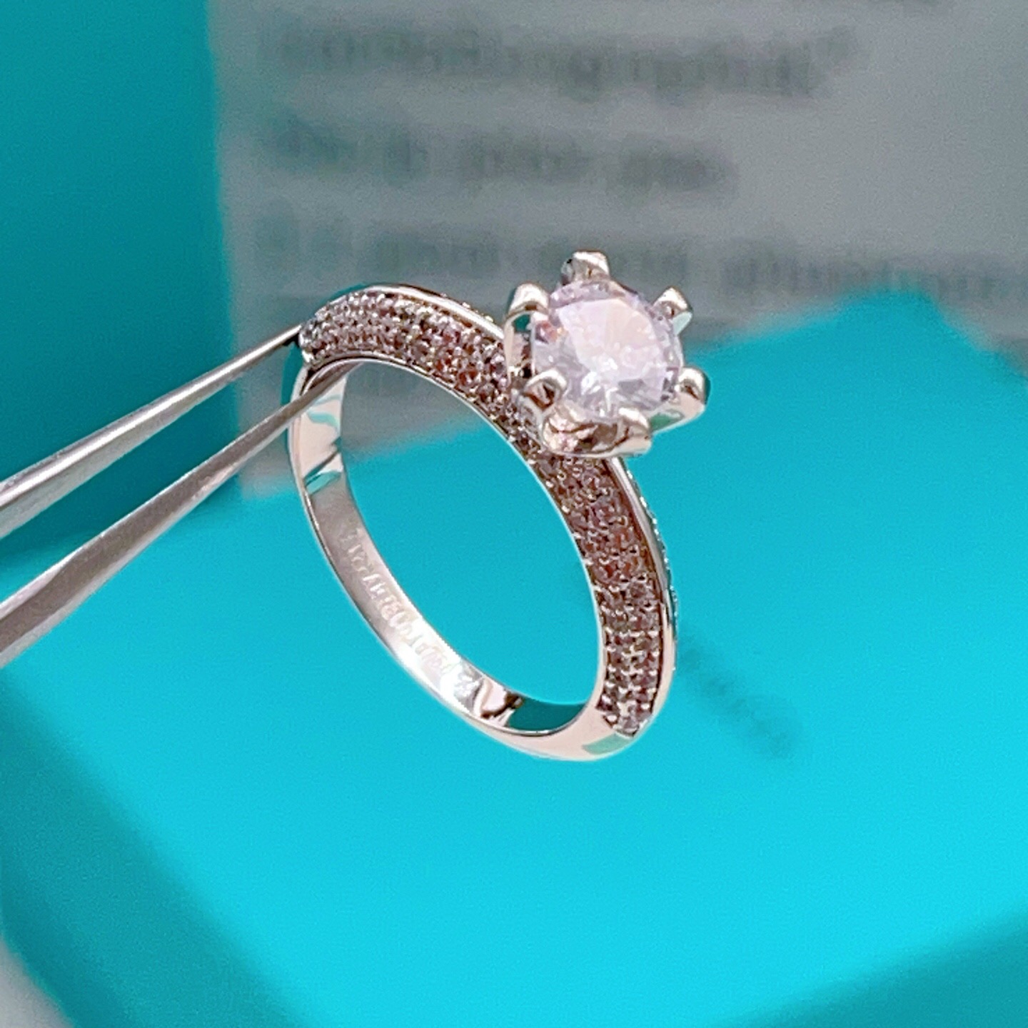 Tiffany Tiffany Setting ring platinum silver with clear diamonds 6