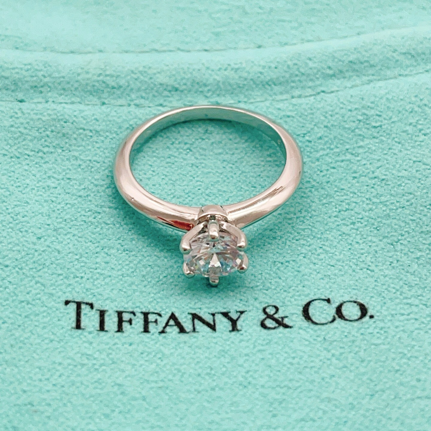Tiffany Co Tiffany Setting ring platinum metal clear round brilliant diamond 7