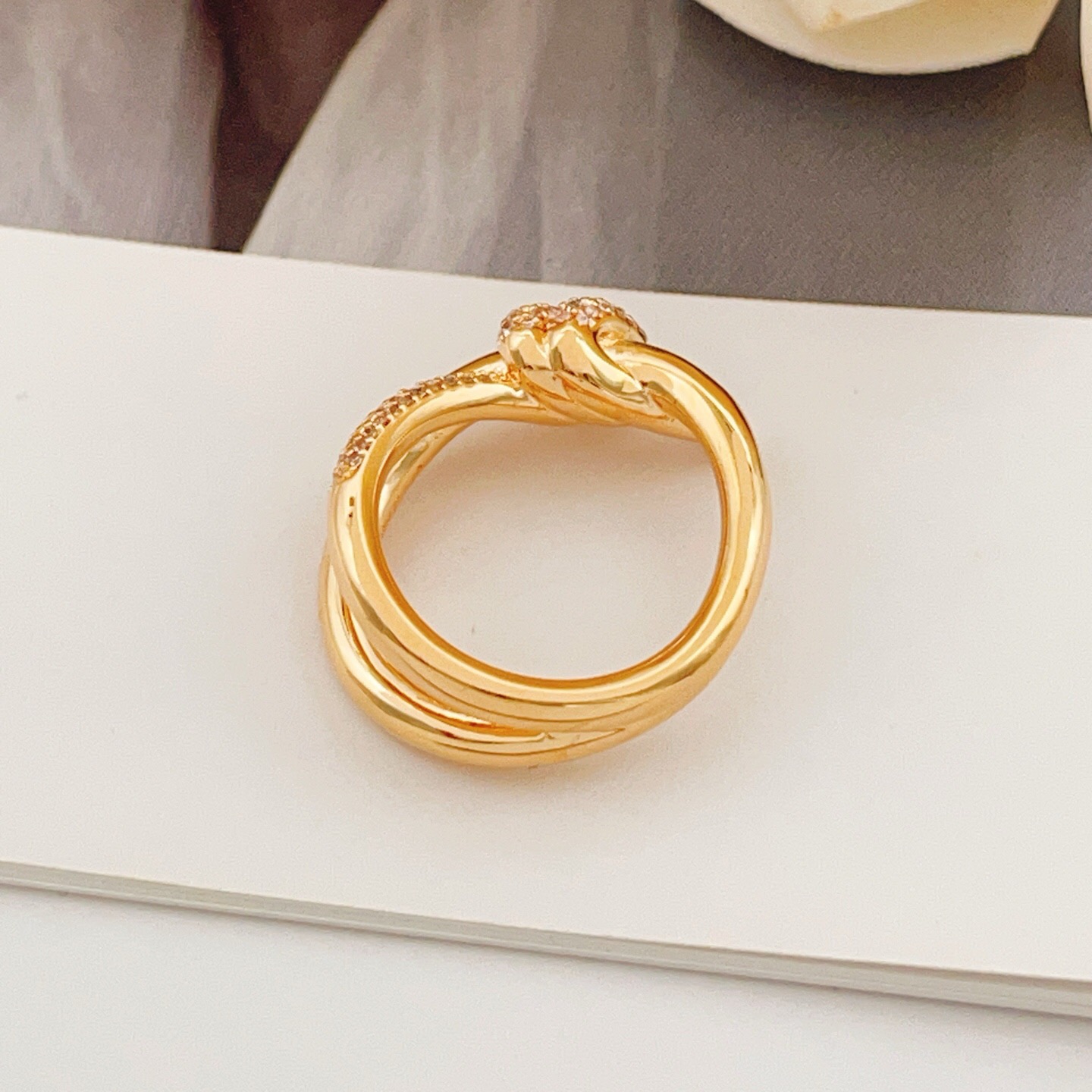 Tiffany Knot Double Row Ring ring 18k yellow gold with pave diamonds 7