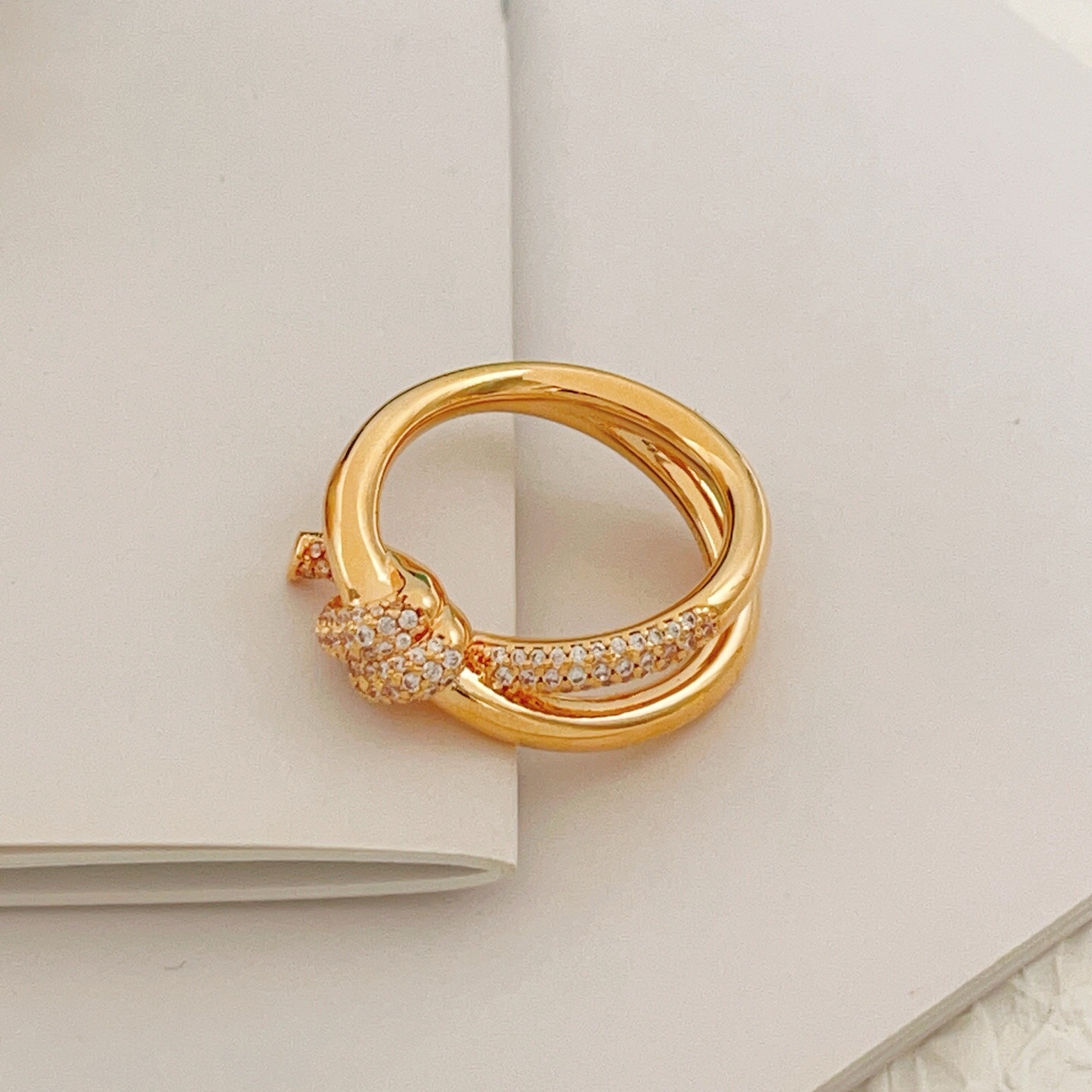 Tiffany Knot Double Row Ring ring 18k yellow gold with pave diamonds 7