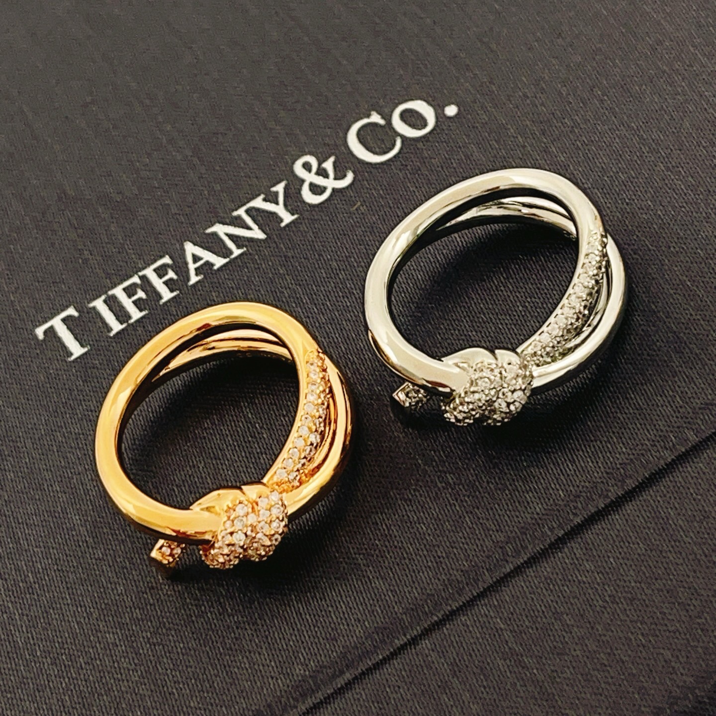 Tiffany Knot Double Row Ring ring 18k yellow gold with pave diamonds 7