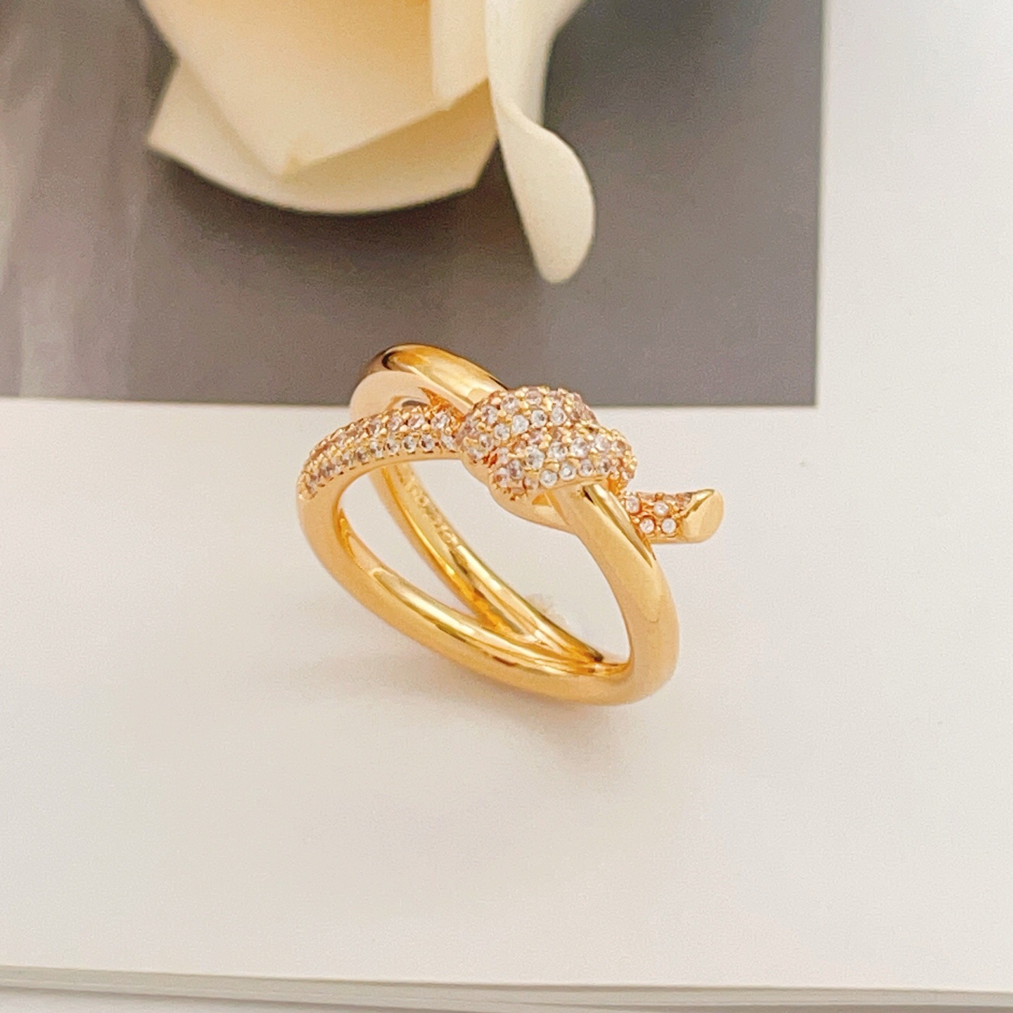 Tiffany Knot Double Row Ring ring 18k yellow gold with pave diamonds 7