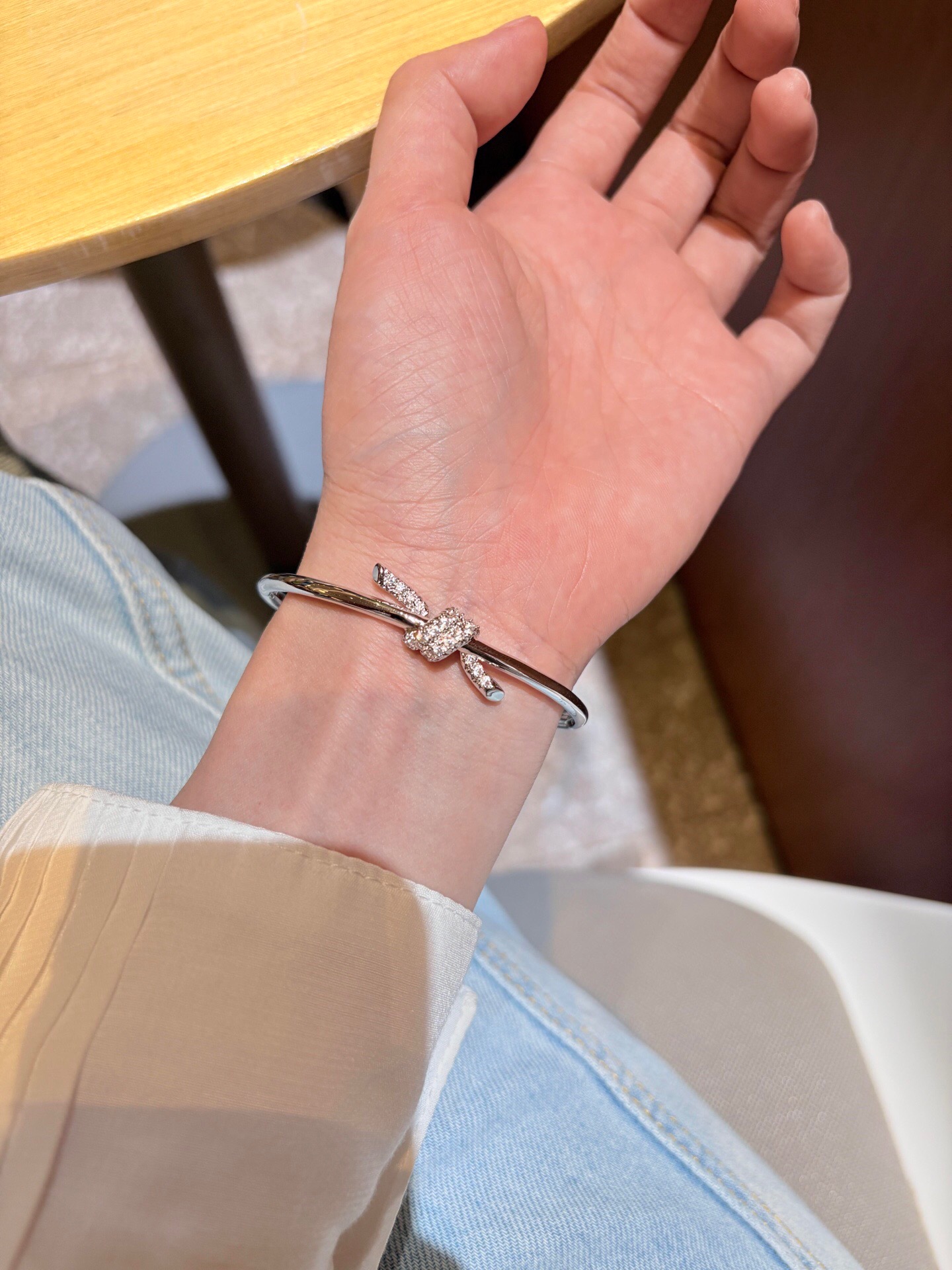 Tiffany Co Knot bracelet Silver-toned metal with clear diamond accents 17cm