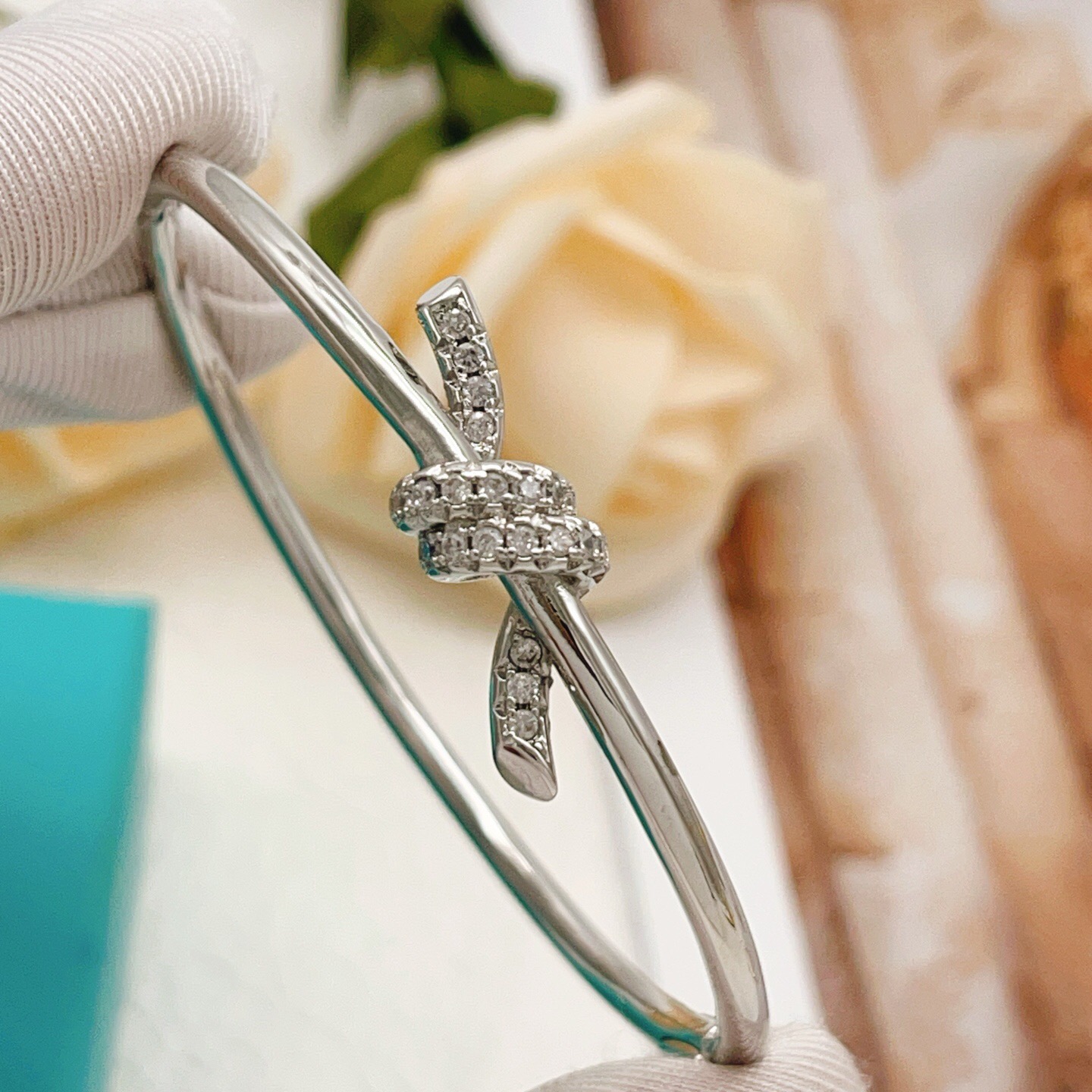 Tiffany Co Knot bracelet Silver-toned metal with clear diamond accents 17cm