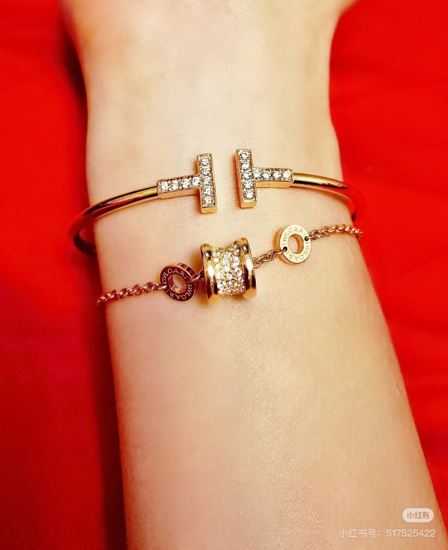 Tiffany Co T Wire bracelet gold metal with clear diamond accents 17cm inner circumference