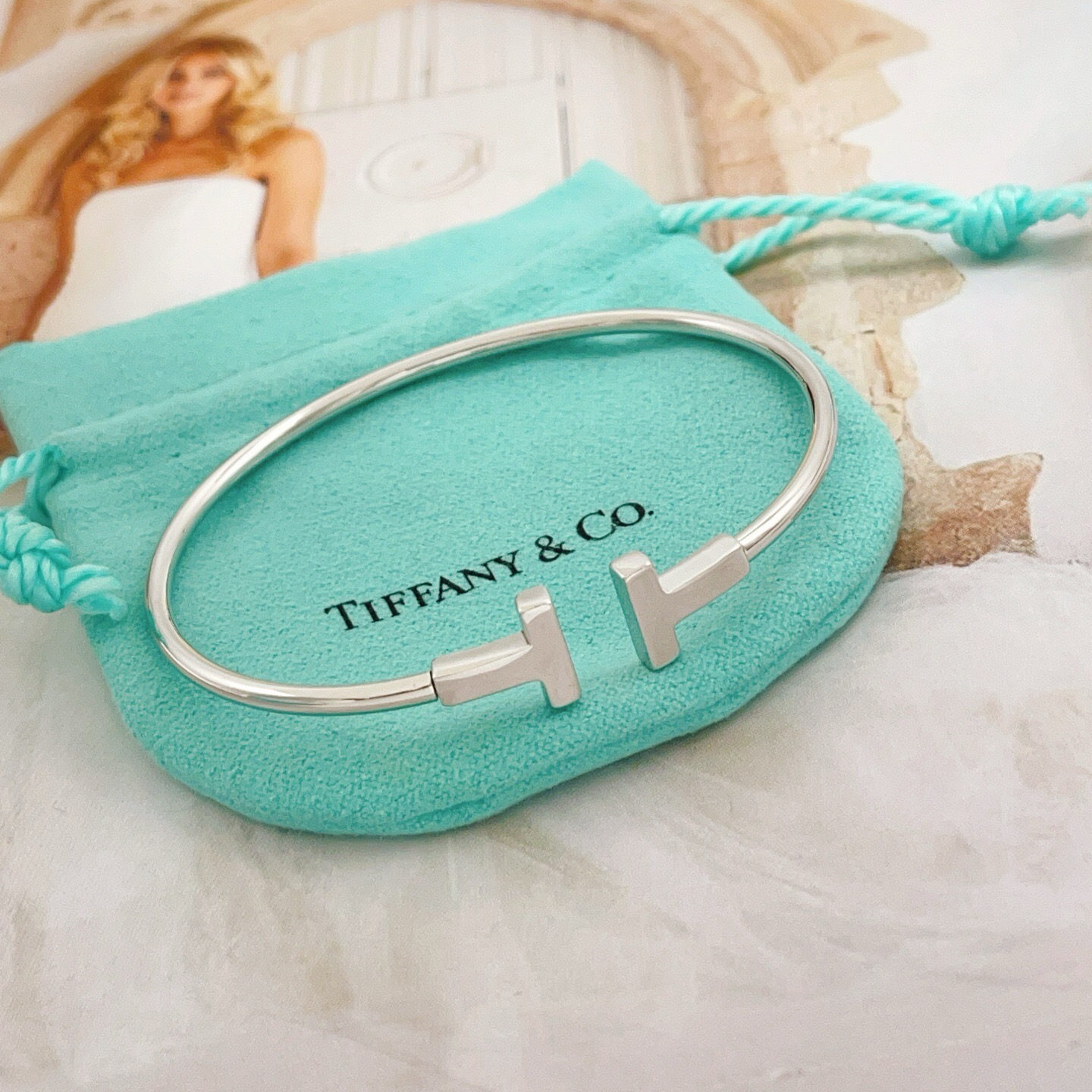 Tiffany Co T Wire bracelet sterling silver no gemstones 17cm inner circumference