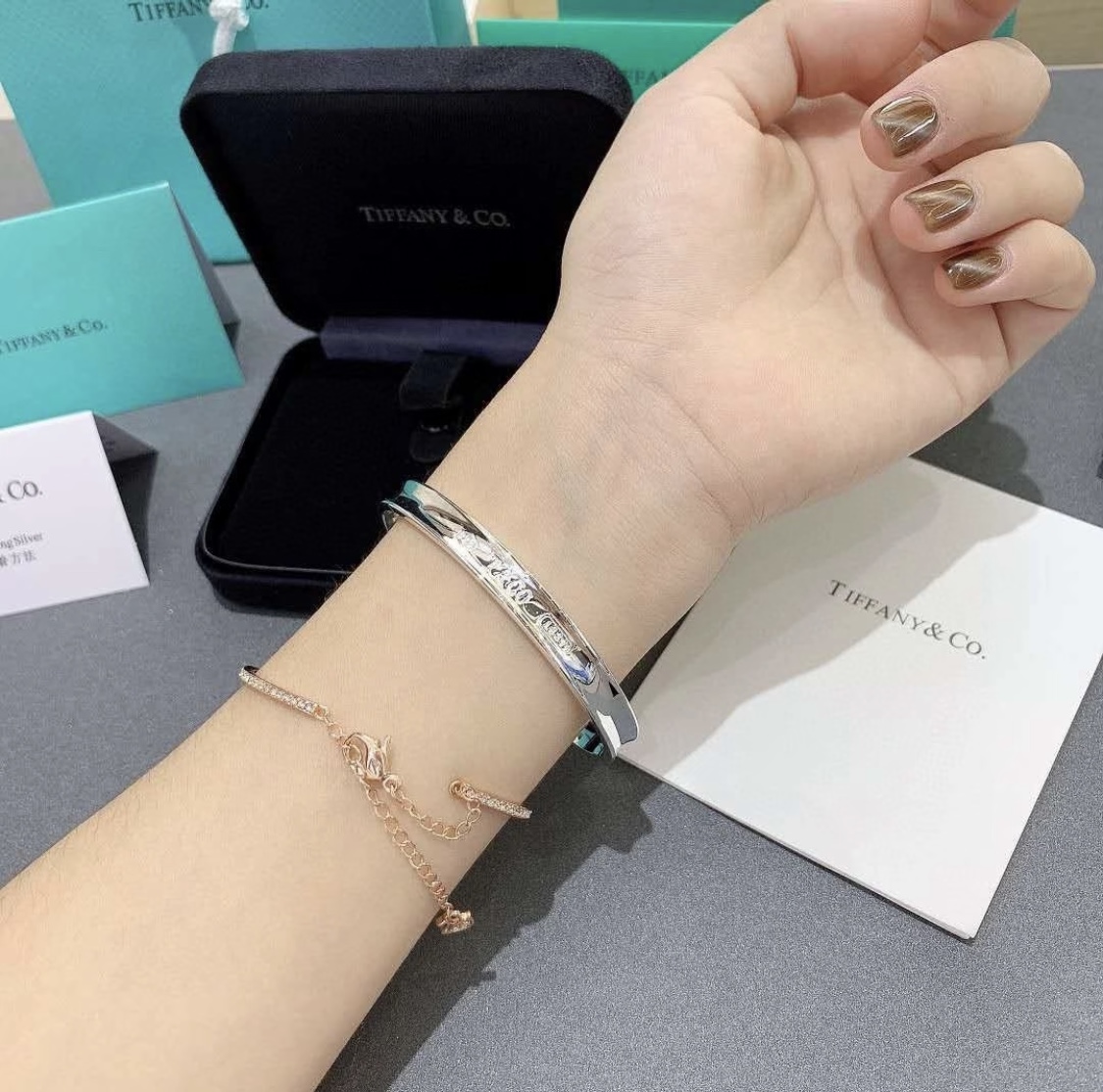 Tiffany Co 1837 bracelet Sterling silver 925 silver polished silver tone no accent stones 17cm inner circumference