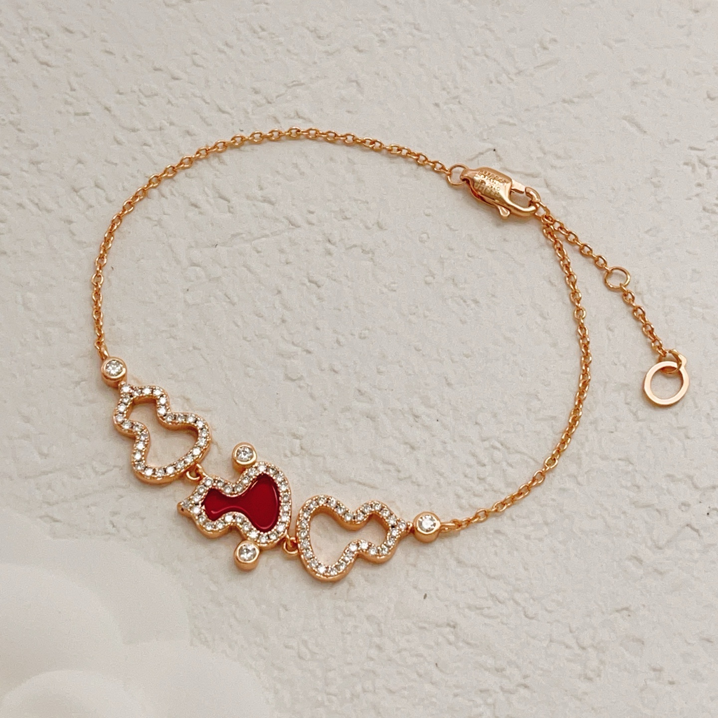 Qeelin Wulu bracelet rose gold red carnelian clear diamond simulants 16-19cm adjustable