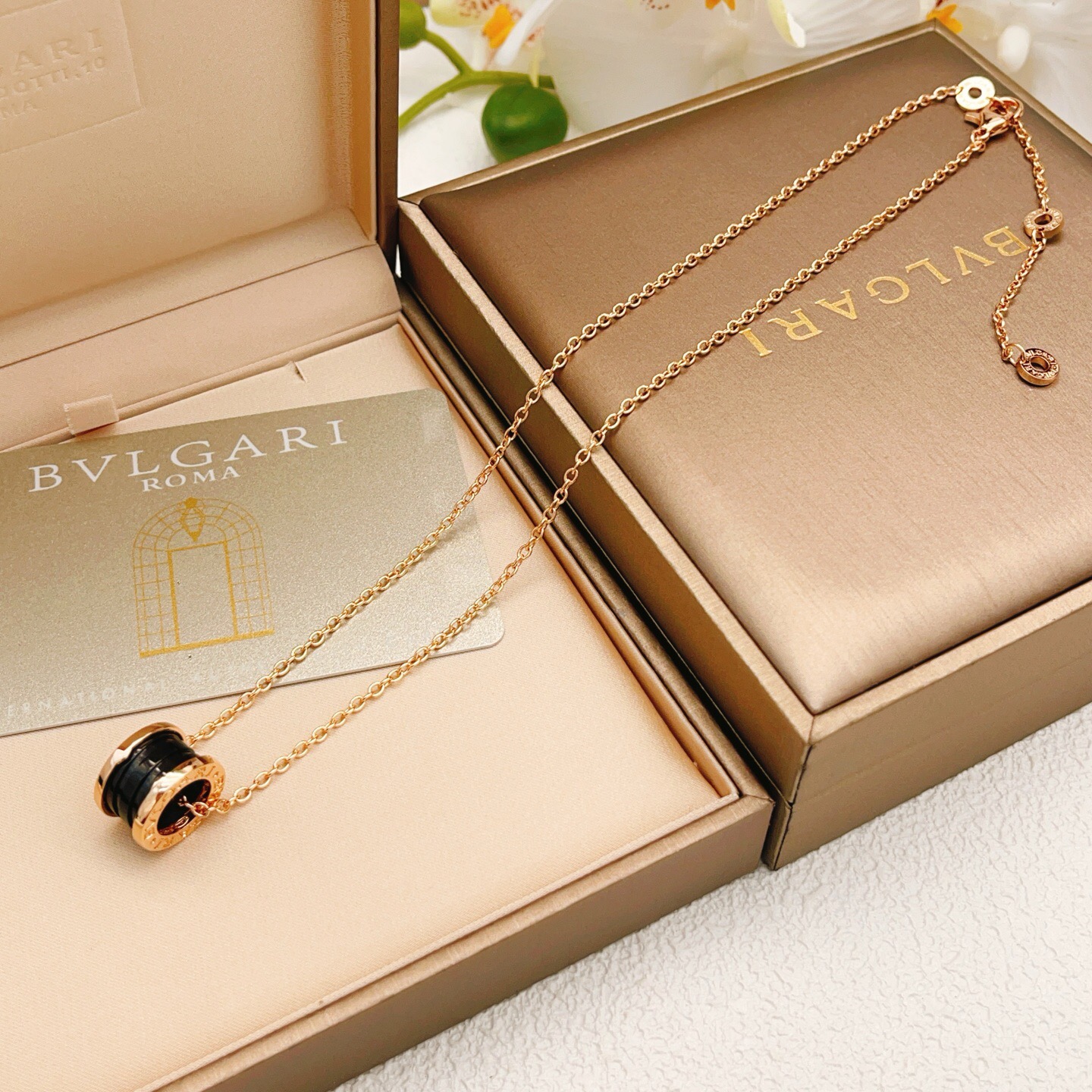 Bvlgari B zero1 necklace Rose gold with black ceramic 45cm