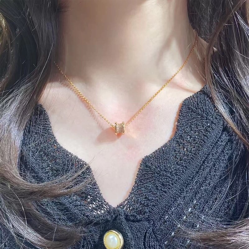 Bvlgari B zero1 necklace yellow gold with pave clear diamonds 45cm with 5cm extender