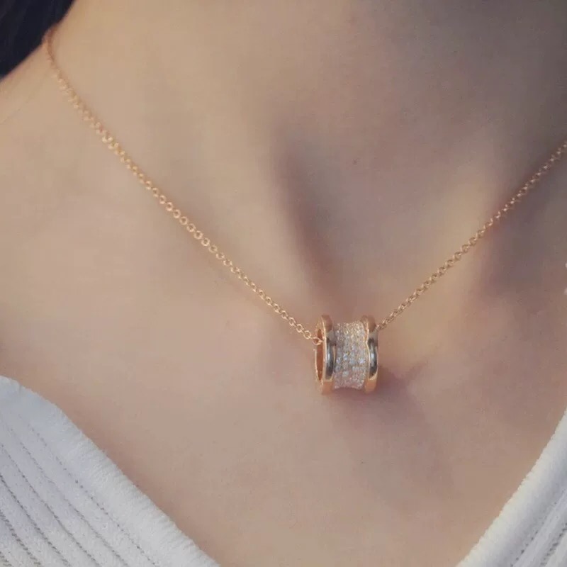 Bvlgari B zero1 necklace yellow gold with pave clear diamonds 45cm with 5cm extender