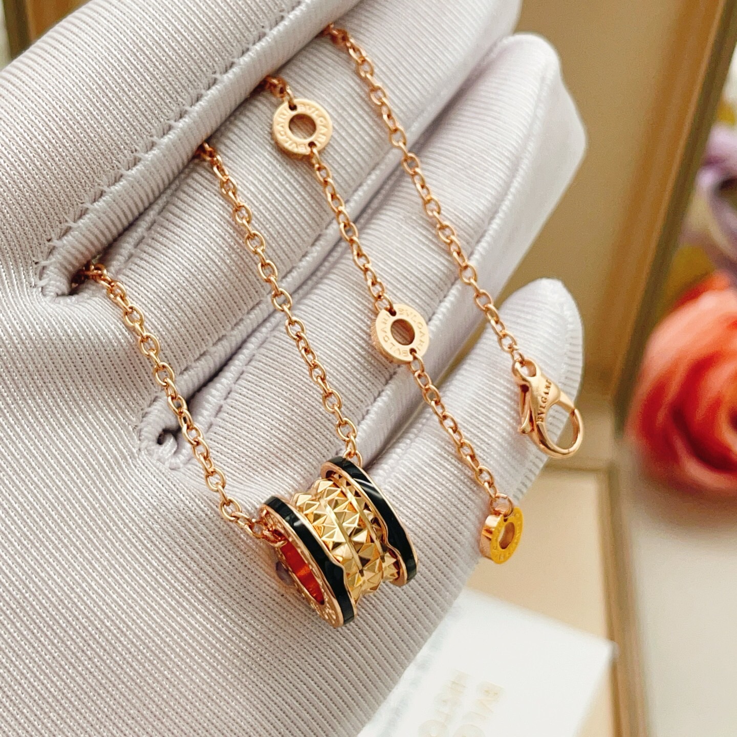 Bvlgari B zero1 Rock necklace Rose gold with black ceramic accents 45cm