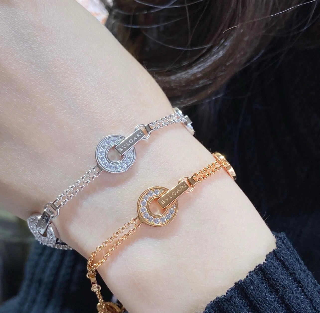 Bvlgari Bvlgari Bvlgari bracelet Rose gold with clear diamond pave 18cm