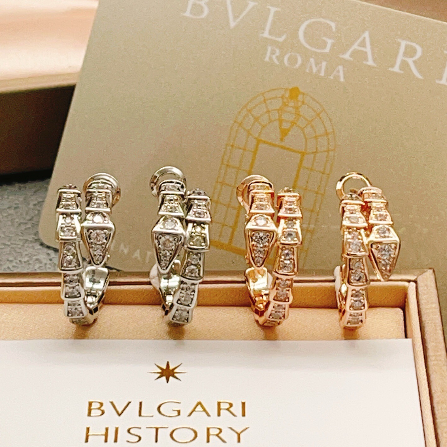 Bvlgari Serpenti Viper earrings silver-toned metal with clear pave diamonds 15mm hoop diameter