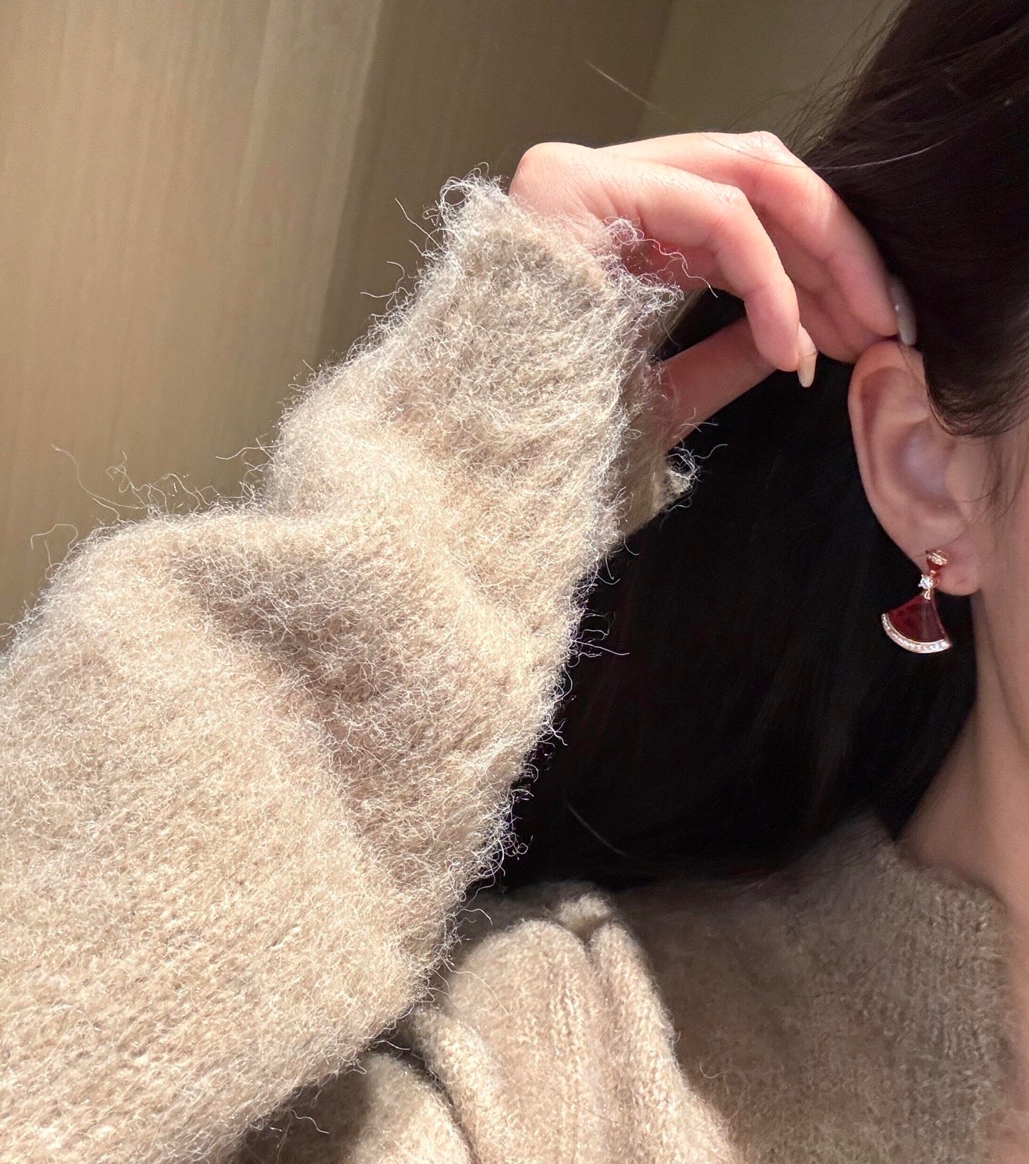 Bvlgari Divas Dream earrings Rose gold with red carnelian and clear diamond accents 1 8cm drop length