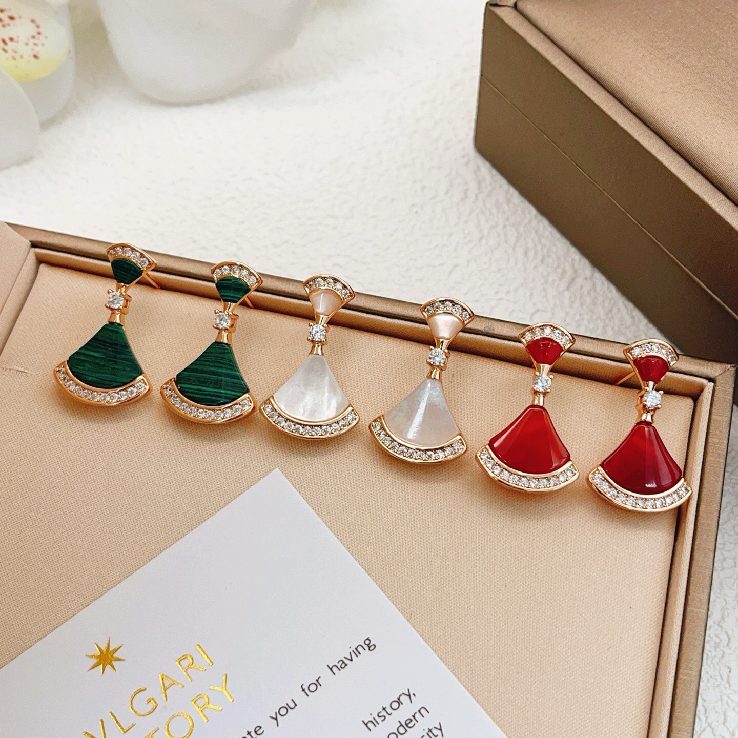 Bvlgari Divas Dream earrings Rose gold with red carnelian and clear diamond accents 1 8cm drop length