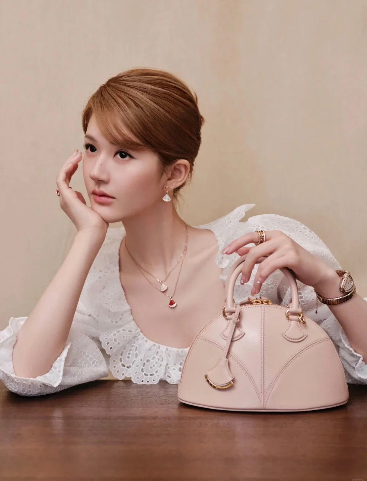 Bvlgari Divas Dream earrings rose gold metal with white mother-of-pearl and clear diamond accents 2 2cm drop length