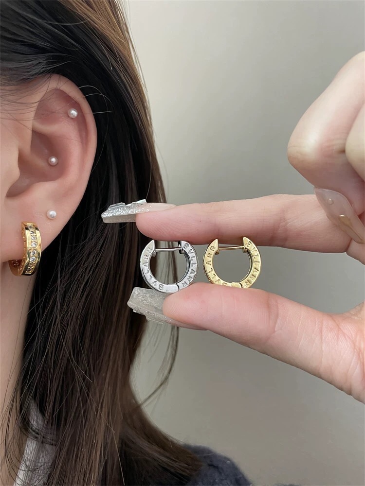 Bvlgari B zero1 earrings silver-toned white gold with clear pave diamonds 10mm outer diameter