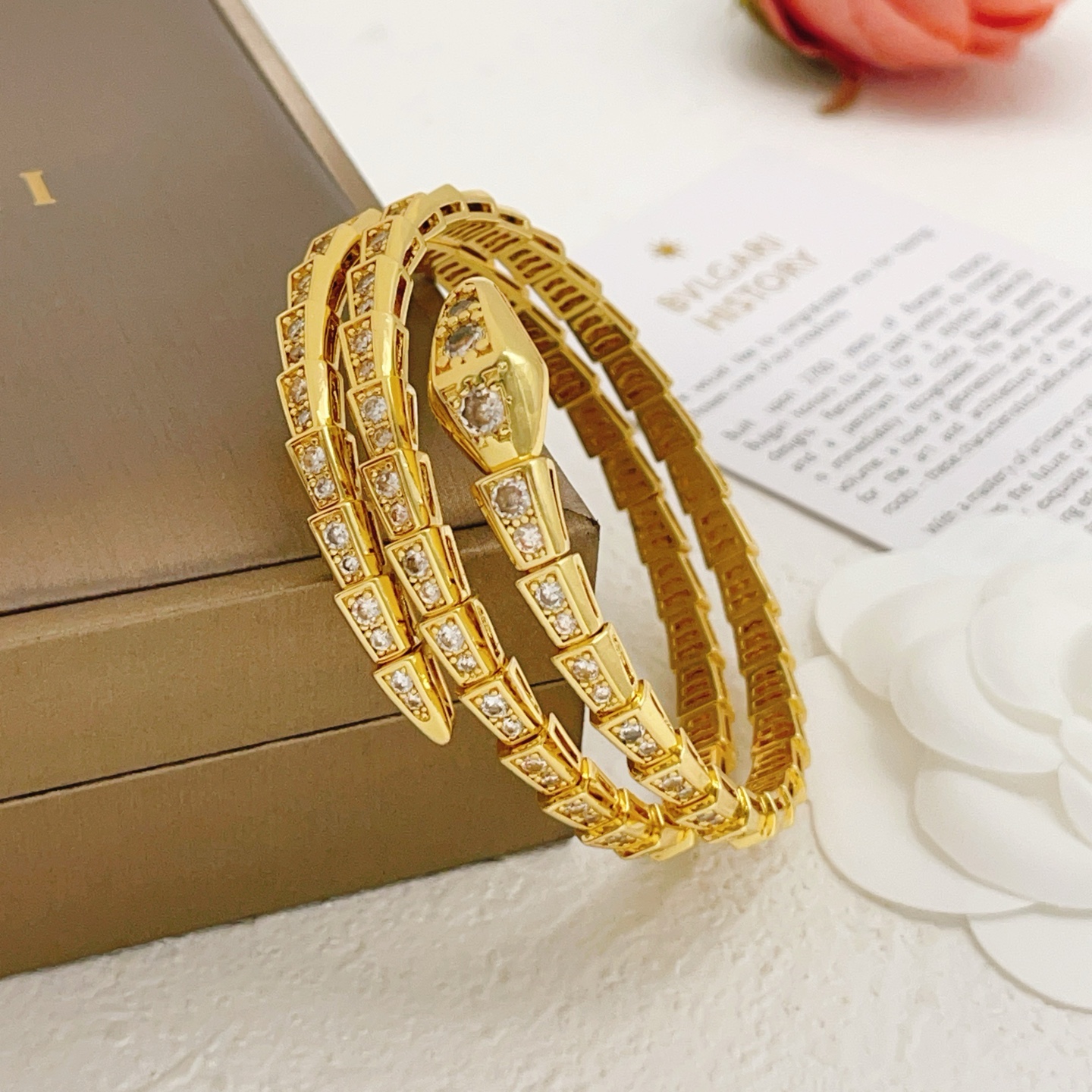 Bvlgari Serpenti Viper bracelet Yellow gold with clear pave diamonds 17cm
