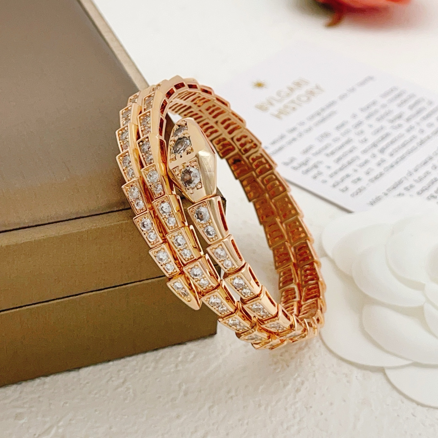 Bvlgari Serpenti Viper bracelet Rose gold with clear pave diamonds M 17cm