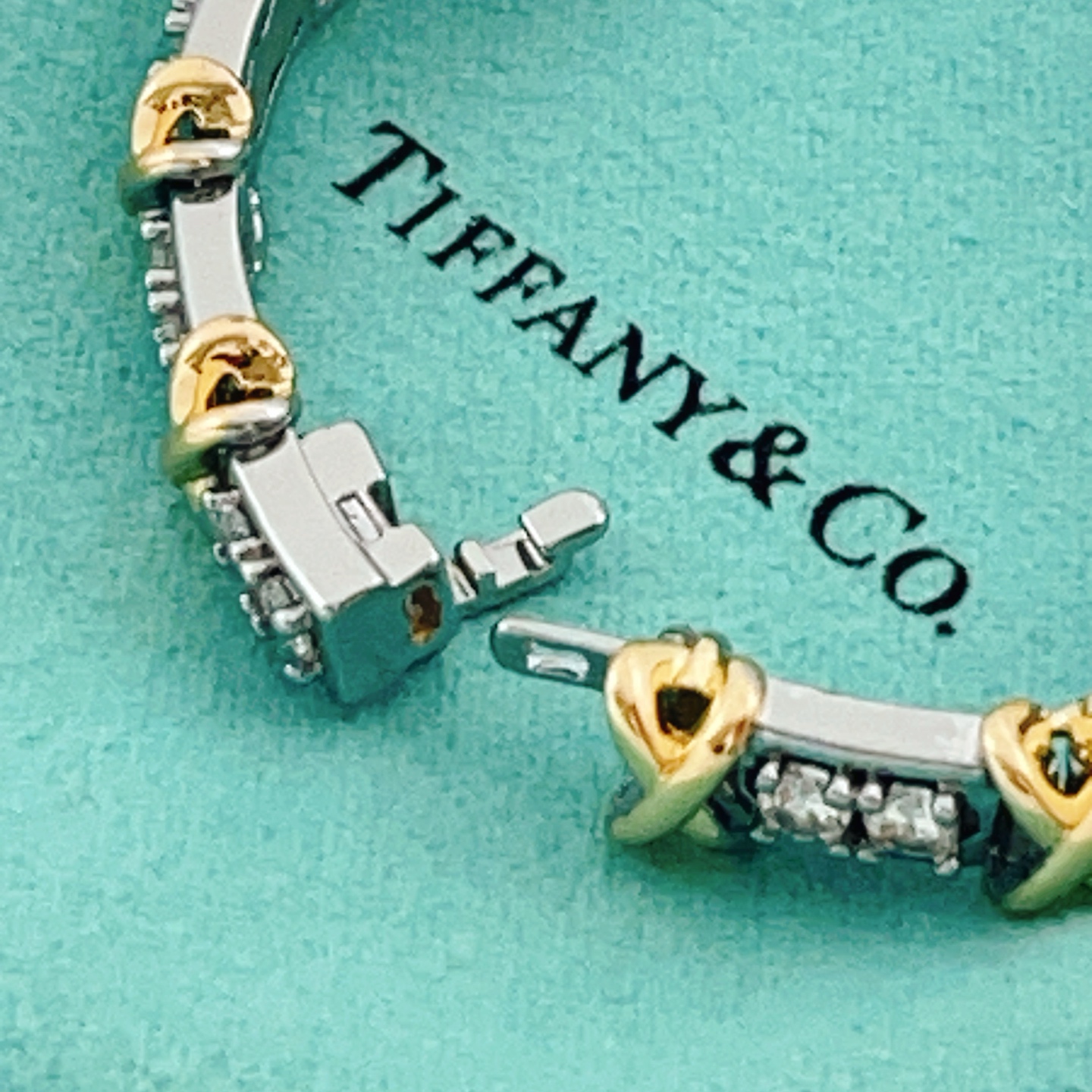 Tiffany Co Signature X Diamond Tennis Bracelet bracelet Two-tone sterling silver and 18k gold with clear round diamonds One size fits all