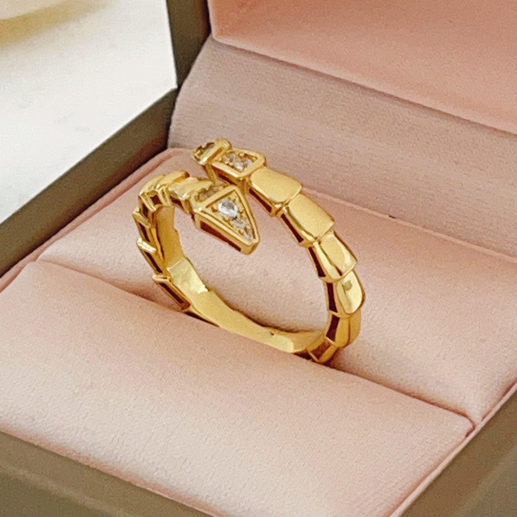 Bvlgari Serpenti Viper ring Yellow gold with clear diamond accents and dark red enamel detailing One size fits all