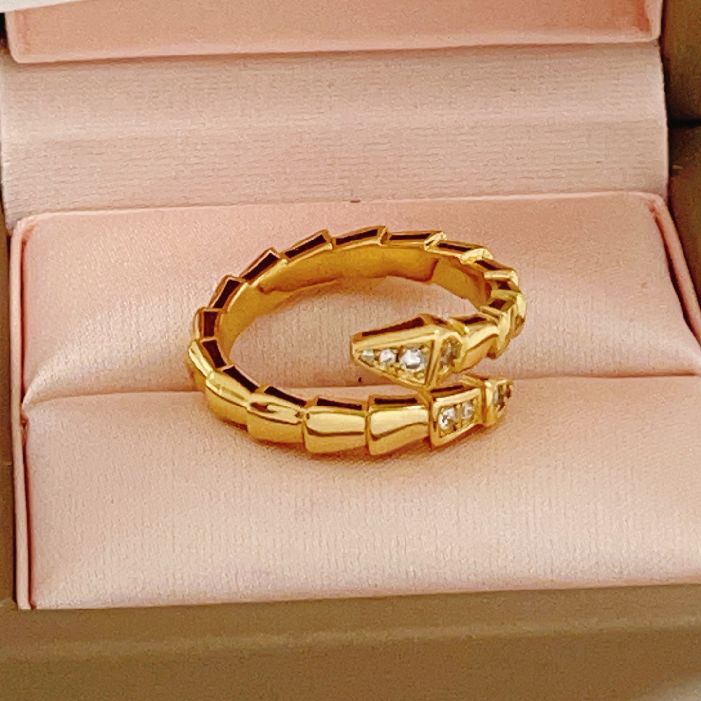 Bvlgari Serpenti Viper ring Yellow gold with clear diamond accents and dark red enamel detailing One size fits all
