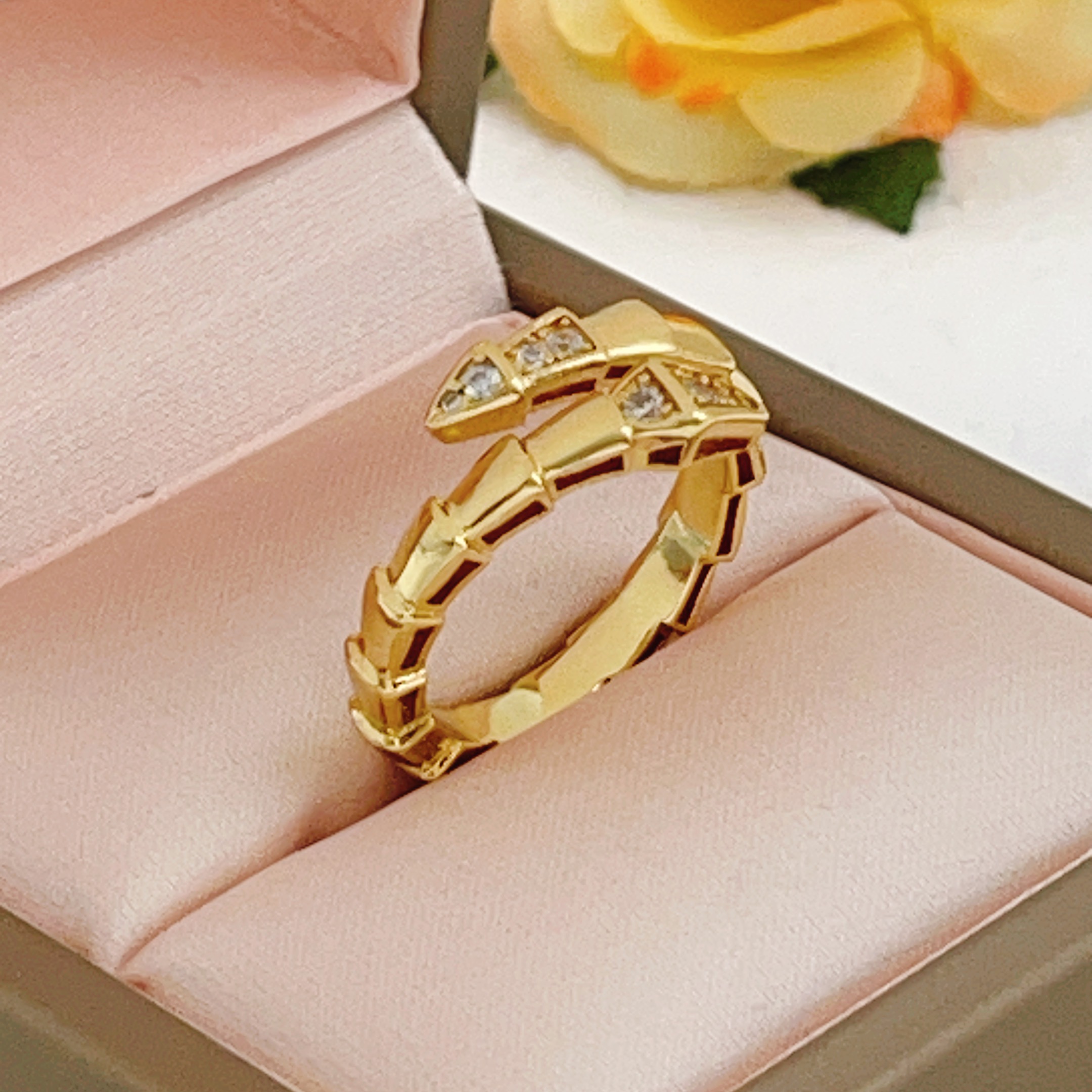 Bvlgari Serpenti Viper ring Yellow gold with clear diamond accents and dark red enamel detailing One size fits all
