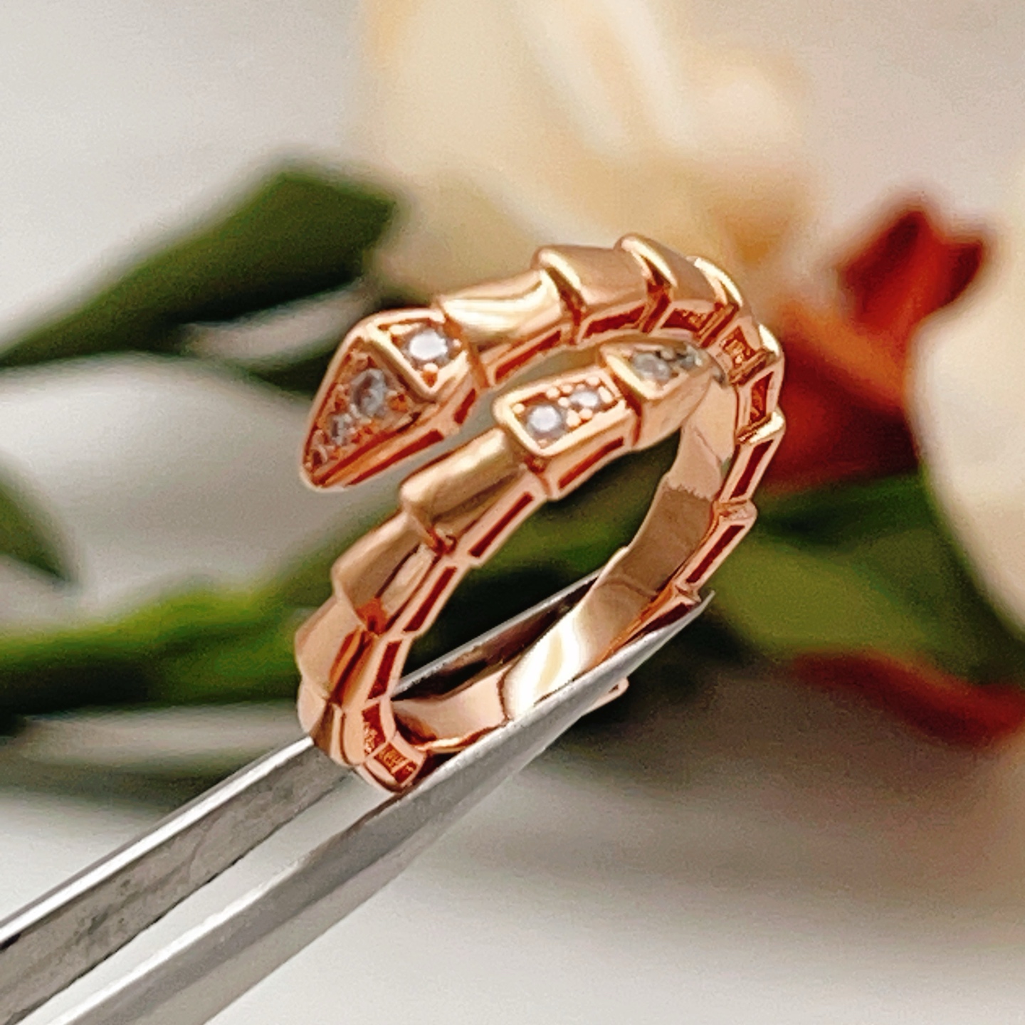 Bvlgari Serpenti Viper ring Rose gold with clear diamond accents One size fits all