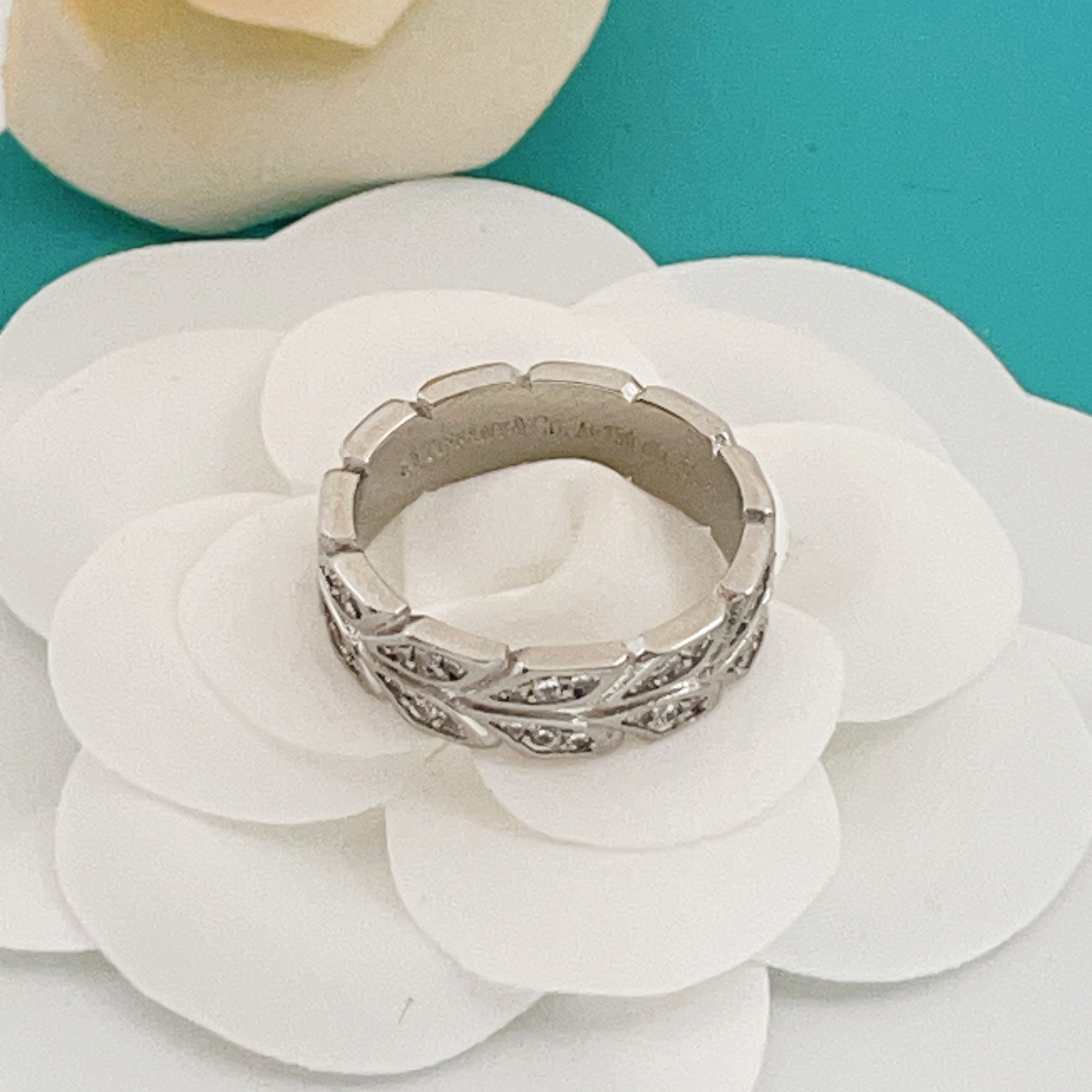 Tiffany Victoria Vine ring silver white gold with clear diamonds 7