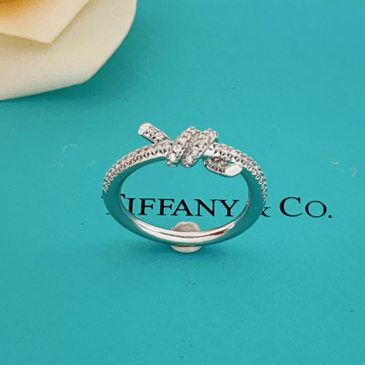 Tiffany Co Tiffany Knot ring silver-toned metal with clear pave diamonds 7