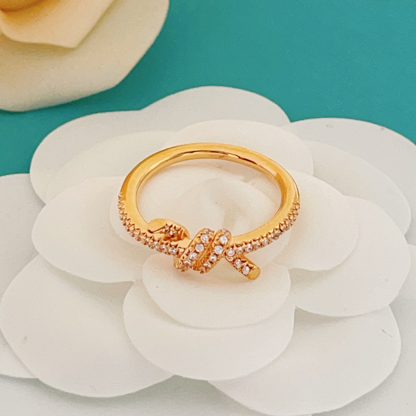 Tiffany Co Knot ring 18k yellow gold with clear pave diamonds 18k white gold with clear pave diamonds 18k rose gold with clear pave diamonds 7