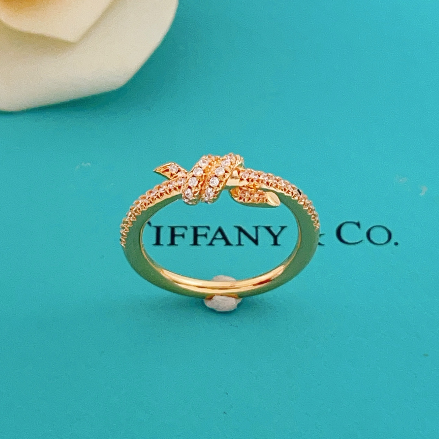 Tiffany Co Knot ring 18k yellow gold with clear pave diamonds 18k white gold with clear pave diamonds 18k rose gold with clear pave diamonds 7
