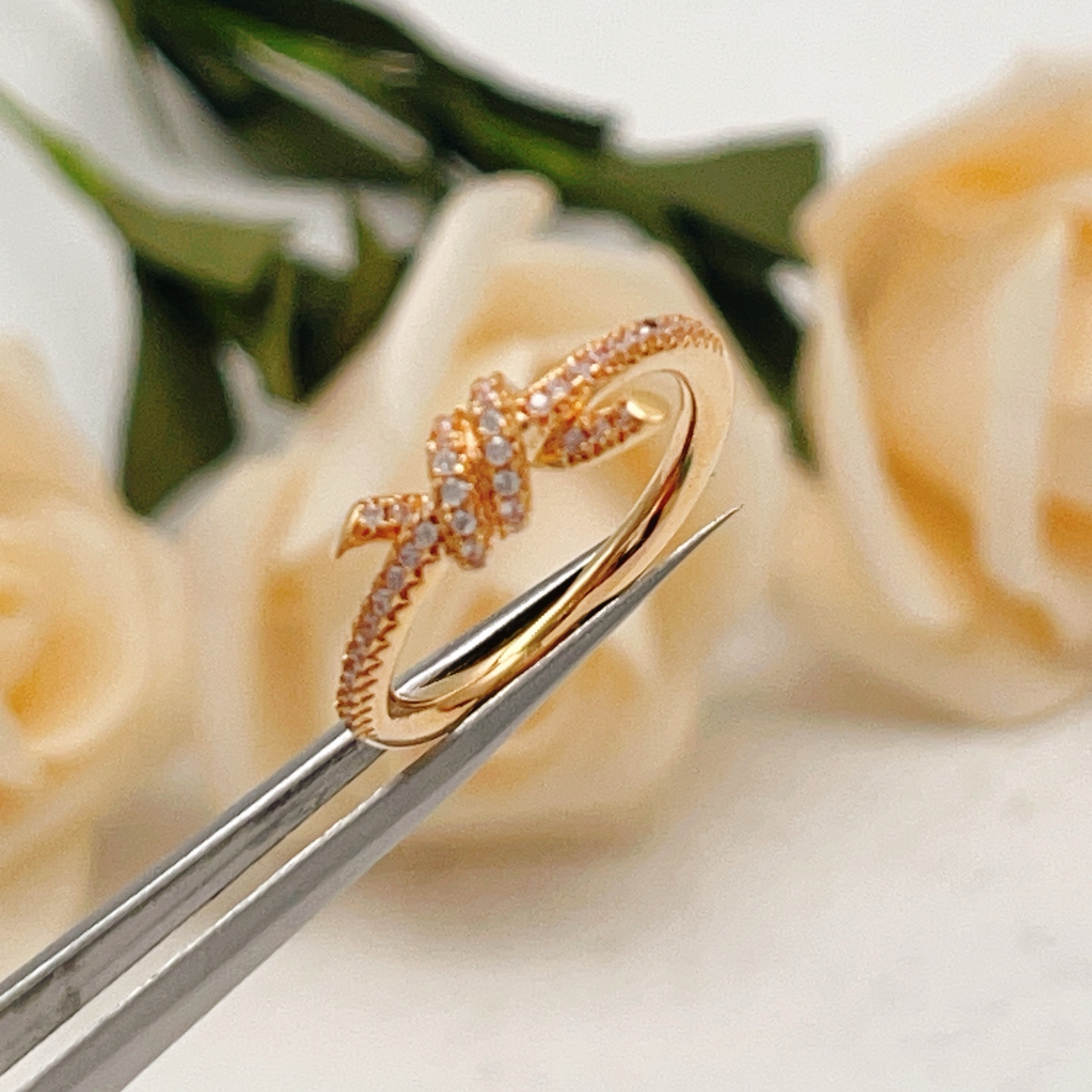 Tiffany Co Knot ring 18k yellow gold with clear pave diamonds 18k white gold with clear pave diamonds 18k rose gold with clear pave diamonds 7