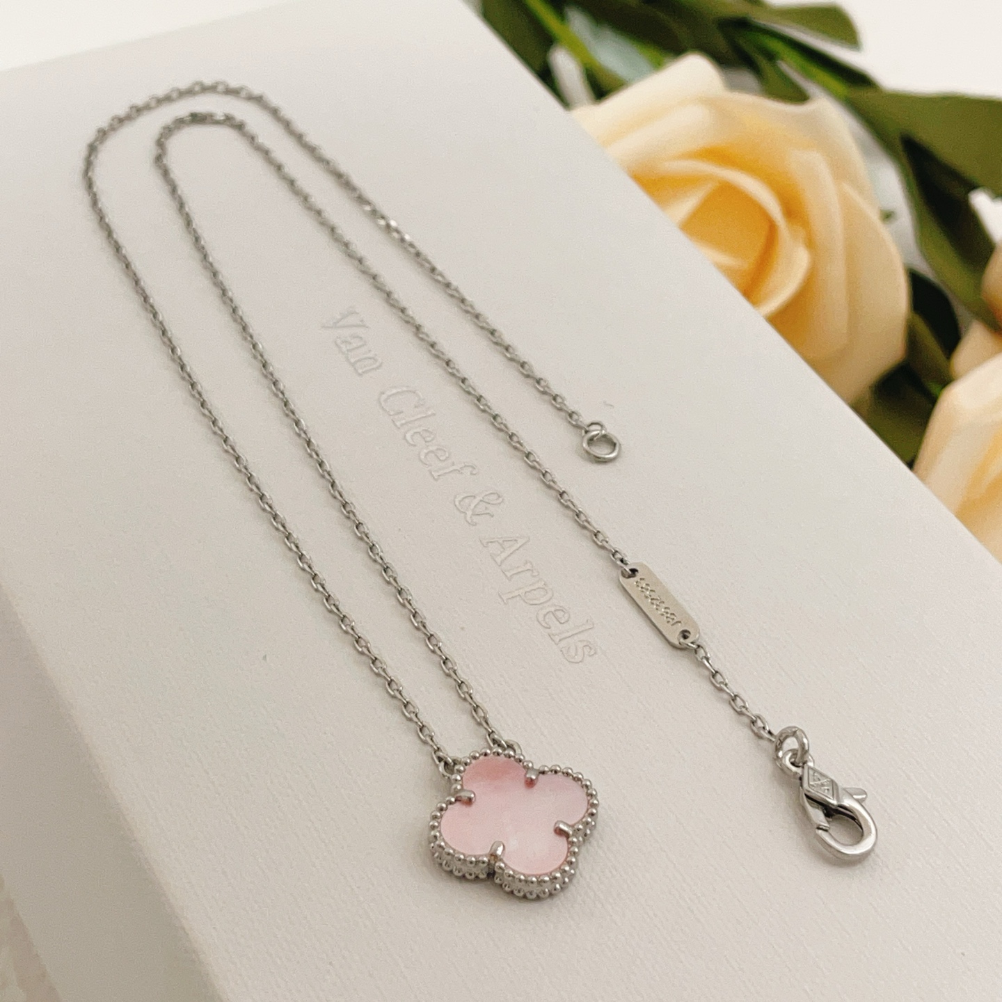 Van Cleef Arpels Sweet Alhambra necklace silver-toned metal with pink mother-of-pearl 42cm