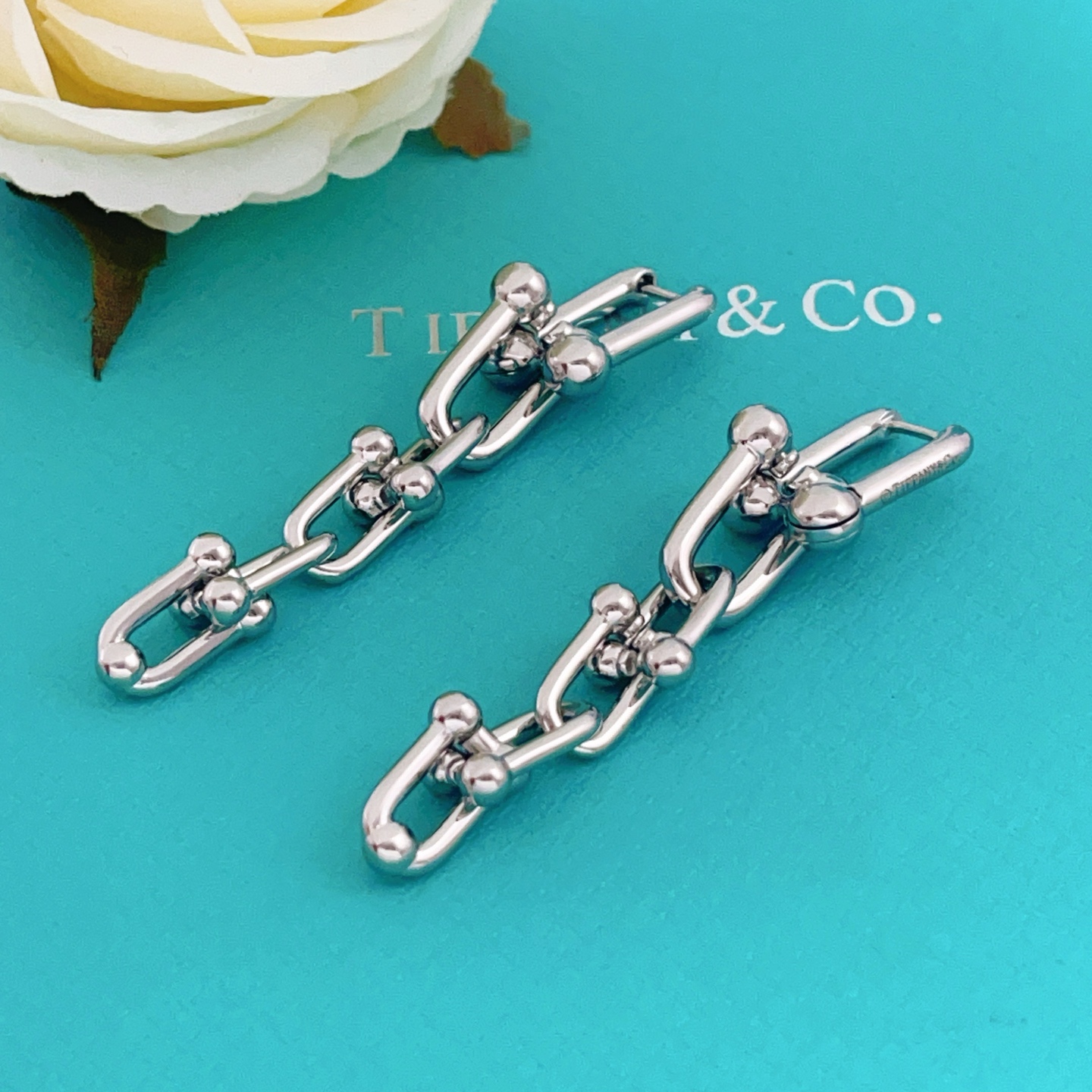 Tiffany Co HardWear earrings silver-toned metal no gemstones 3 8cm drop length