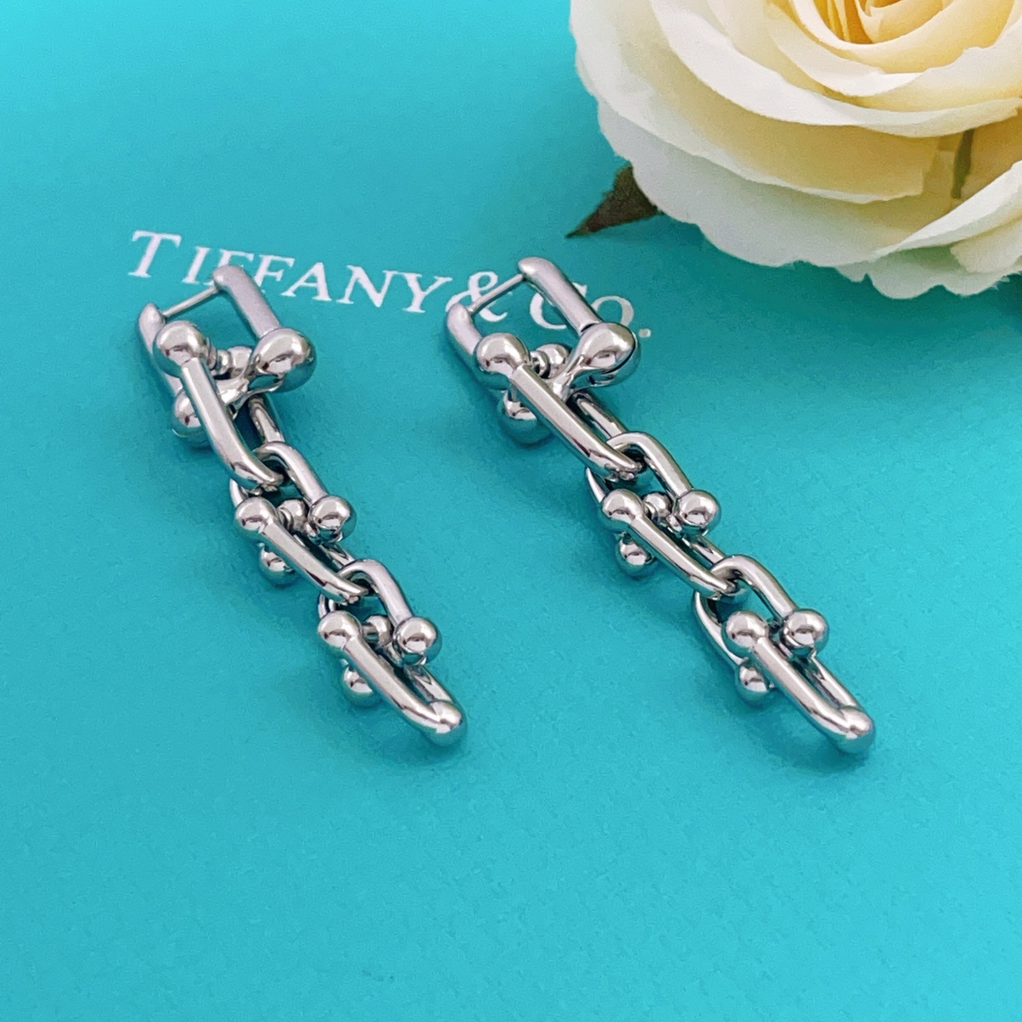 Tiffany Co HardWear earrings silver-toned metal no gemstones 3 8cm drop length