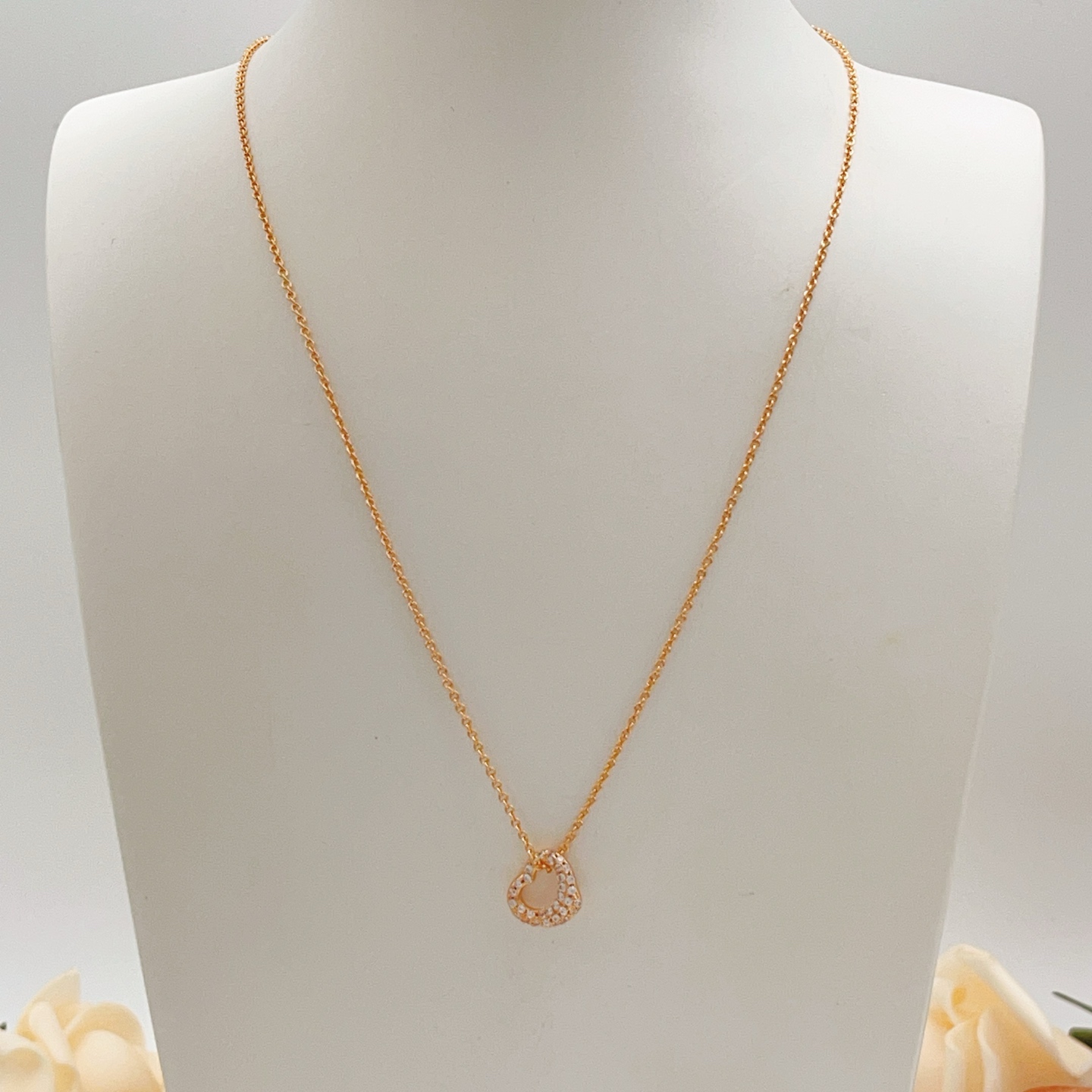 Tiffany Co Open Heart necklace 18k rose gold 18k yellow gold sterling silver with clear diamond accents 16 inches