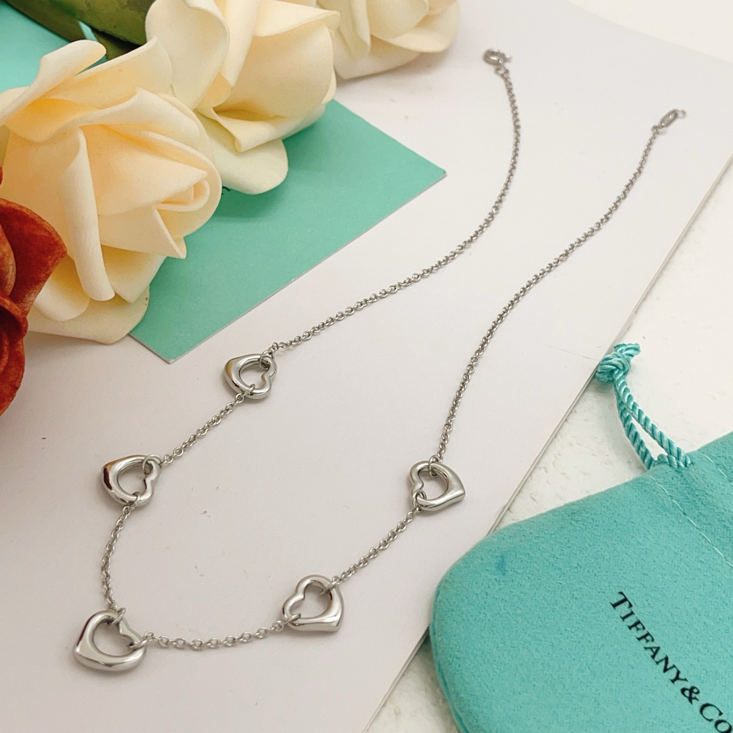 Tiffany Co Open Heart necklace sterling silver 18k yellow gold 18k rose gold no gemstones 18 inches