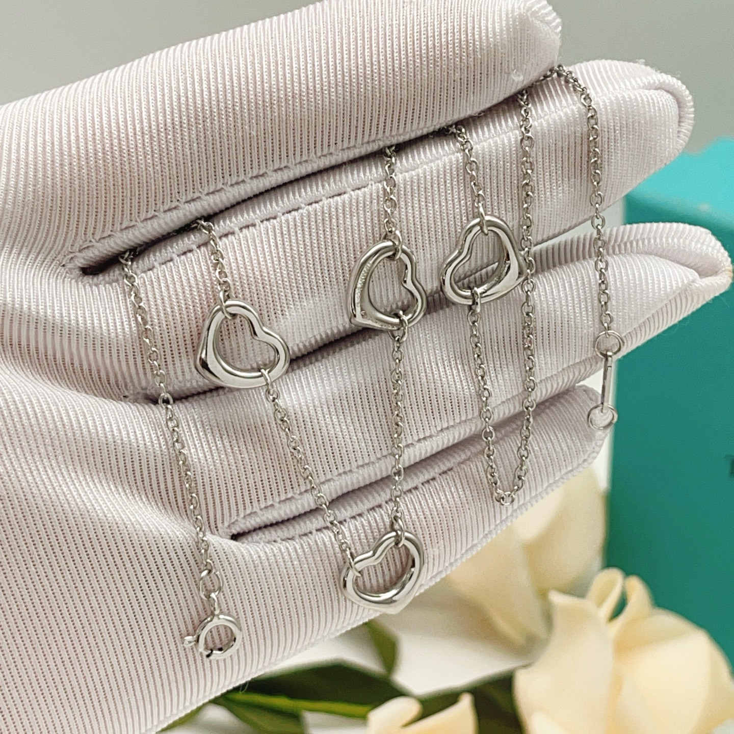 Tiffany Co Open Heart necklace sterling silver 18k yellow gold 18k rose gold no gemstones 18 inches