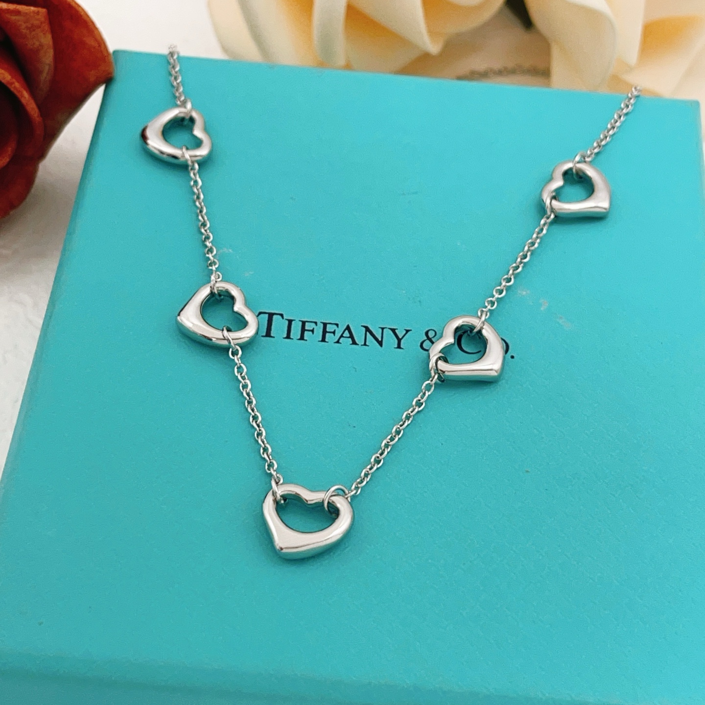 Tiffany Co Open Heart necklace sterling silver 18k yellow gold 18k rose gold no gemstones 18 inches