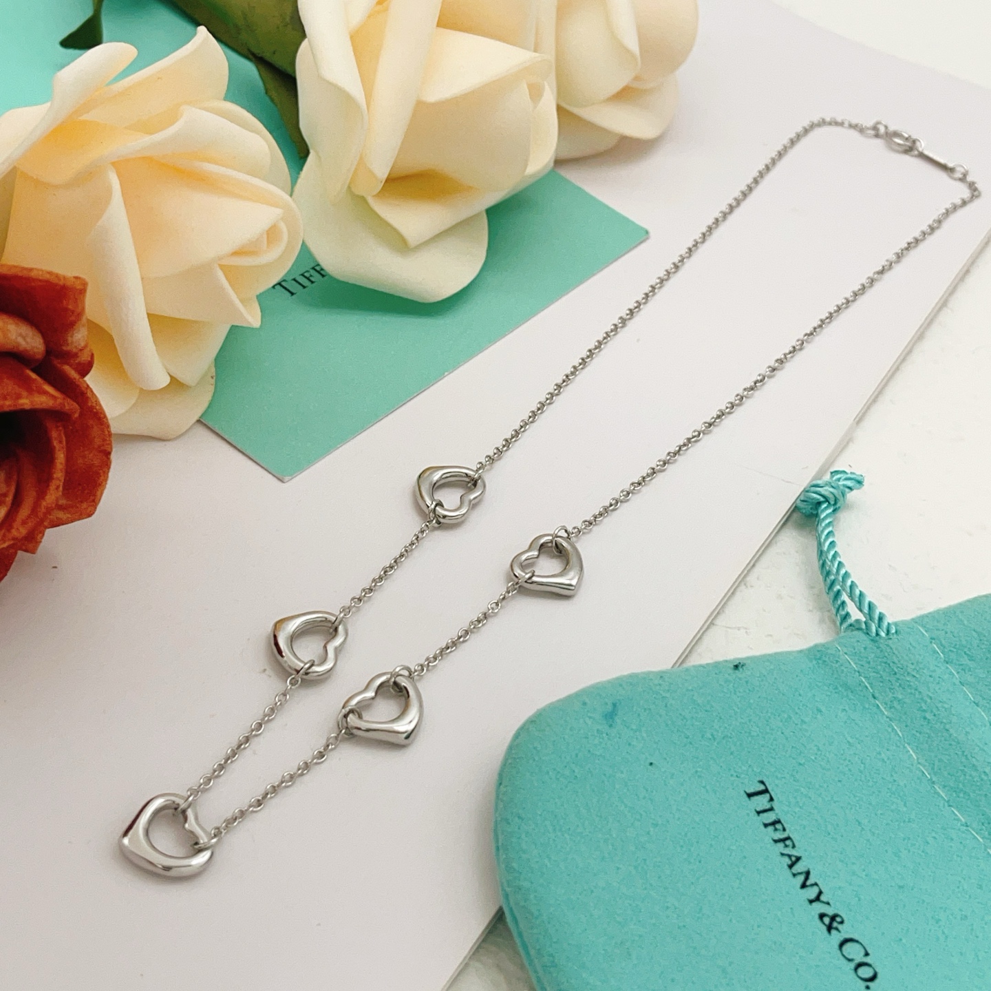 Tiffany Co Open Heart necklace sterling silver 18k yellow gold 18k rose gold no gemstones 18 inches