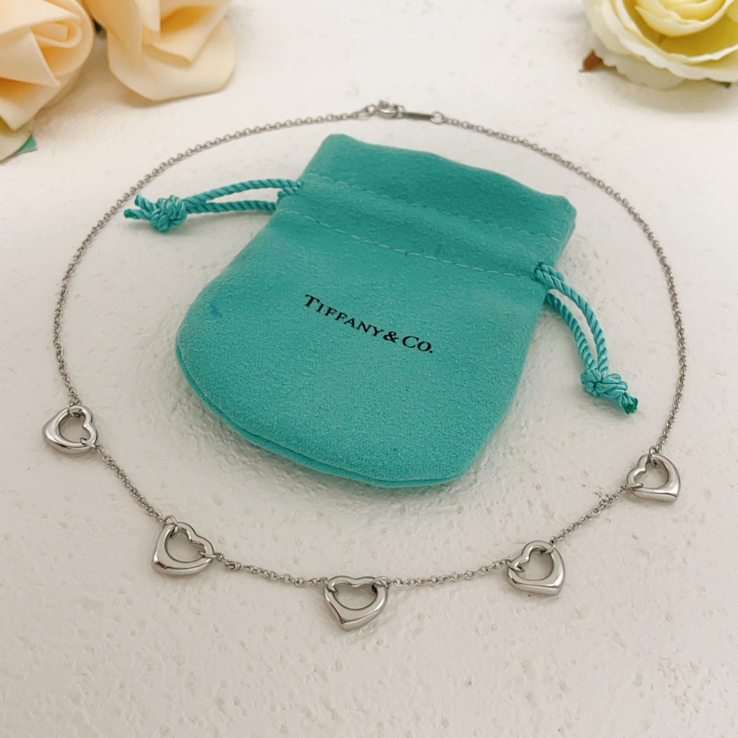 Tiffany Co Open Heart necklace sterling silver 18k yellow gold 18k rose gold no gemstones 18 inches