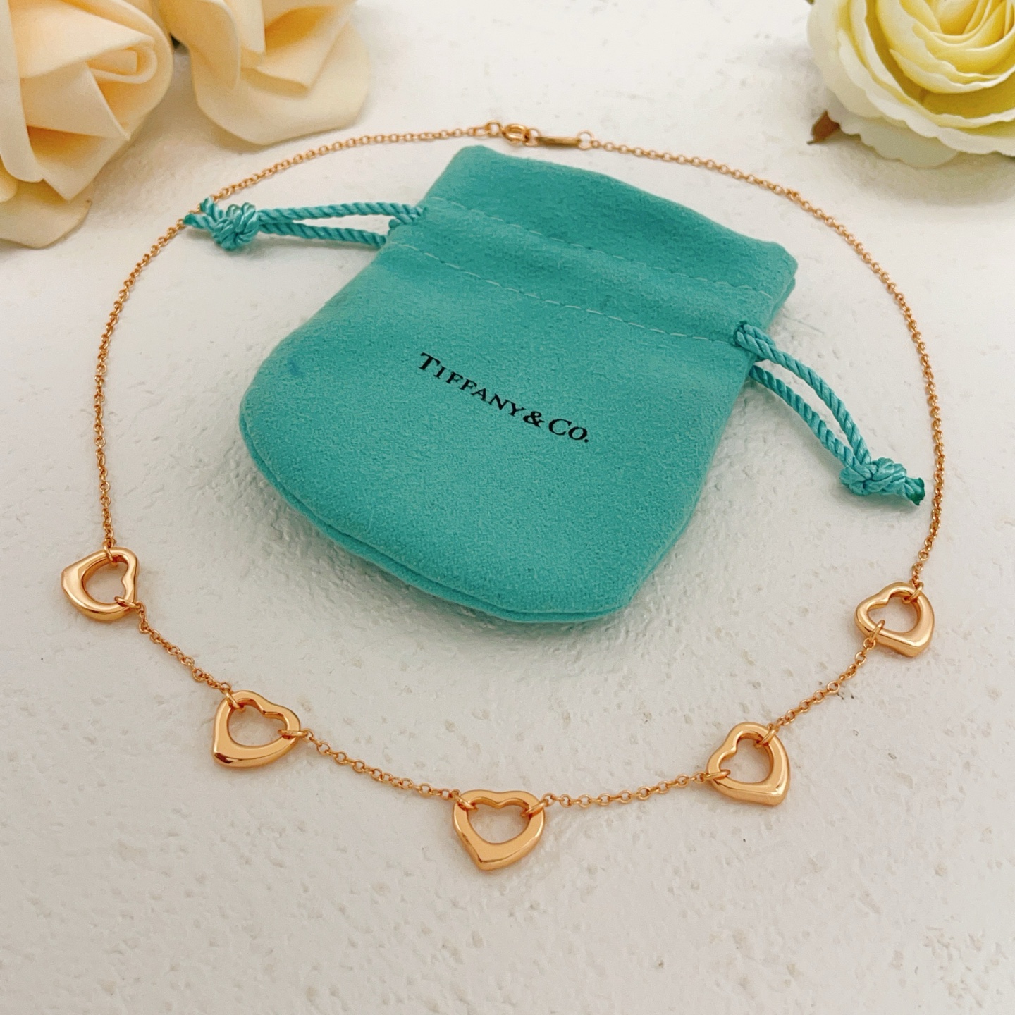 Tiffany Co Open Heart necklace Rose gold metal no gemstones 45cm