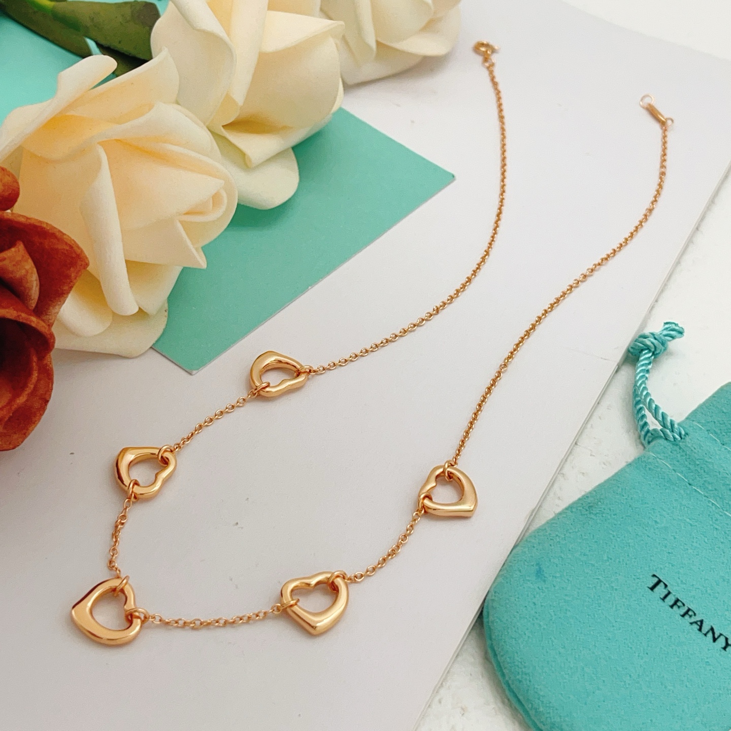 Tiffany Co Open Heart necklace Rose gold metal no gemstones 45cm