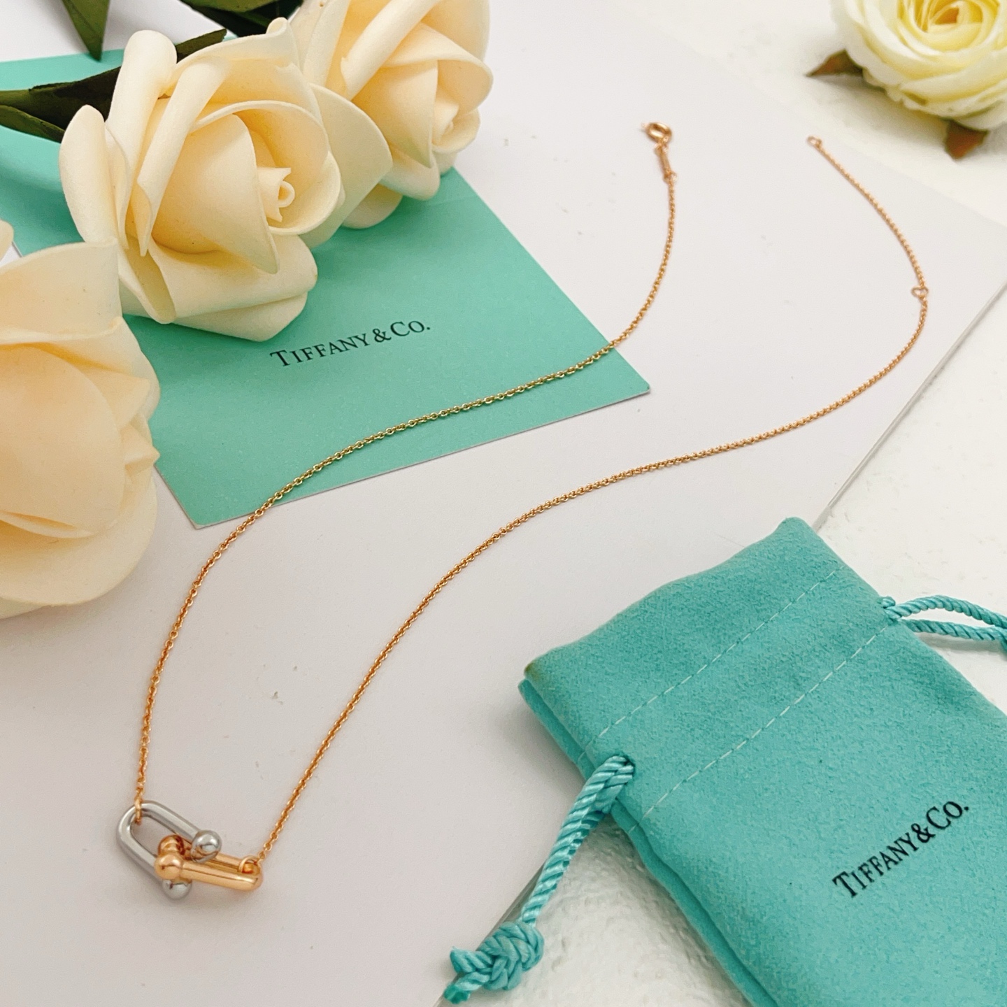 Tiffany Co HardWear necklace Two-tone rose gold and sterling silver no gemstones 16-18 inch adjustable