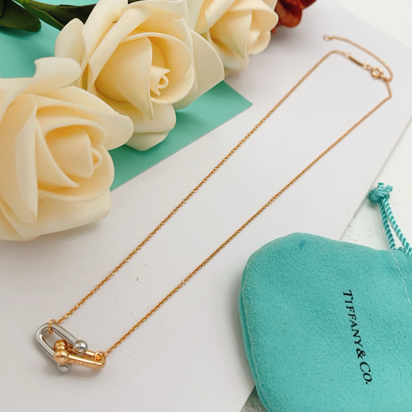 Tiffany Co HardWear necklace Two-tone rose gold and sterling silver no gemstones 16-18 inch adjustable